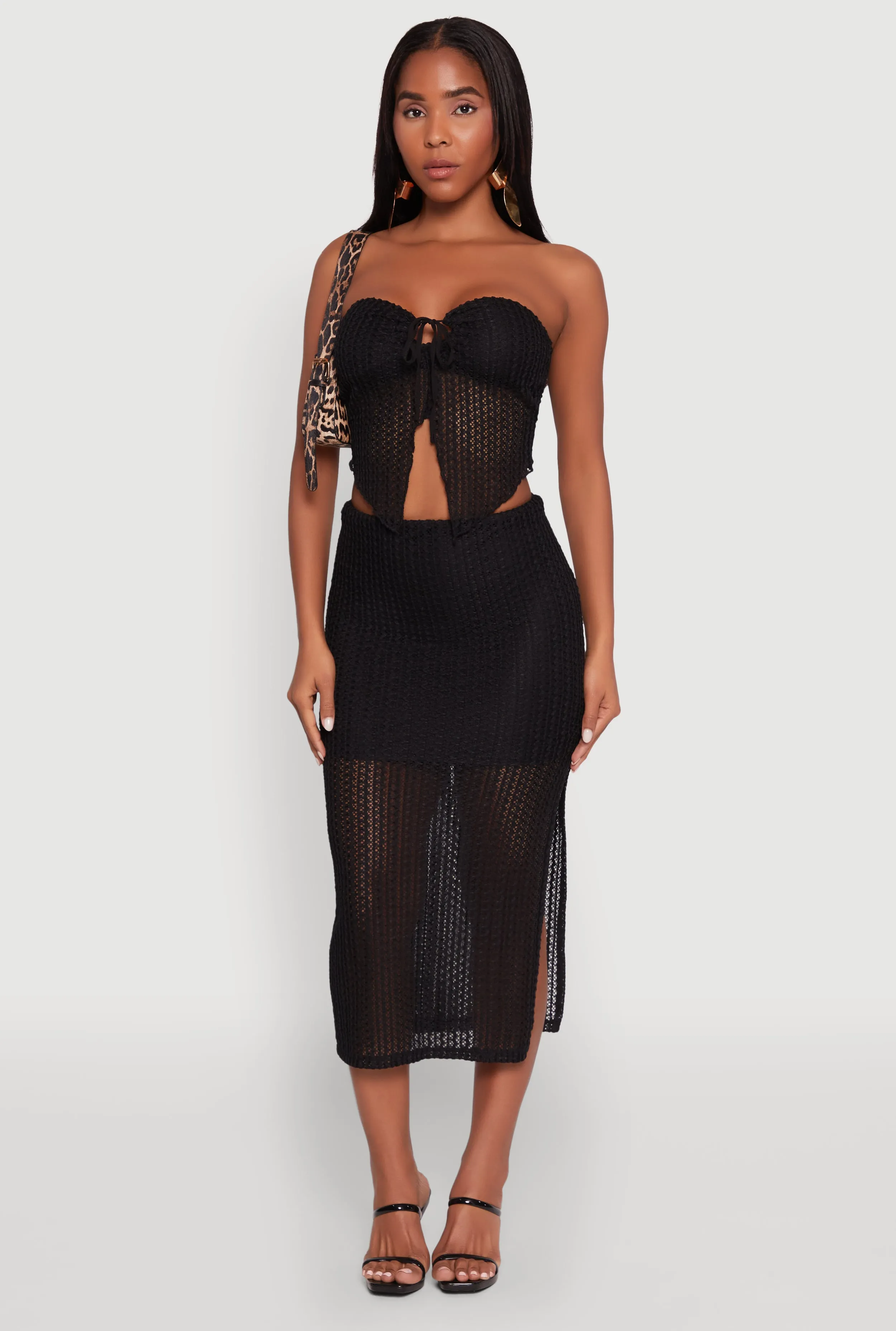 Lined Textured Knit Side Slit Skirt sold by Rainbow