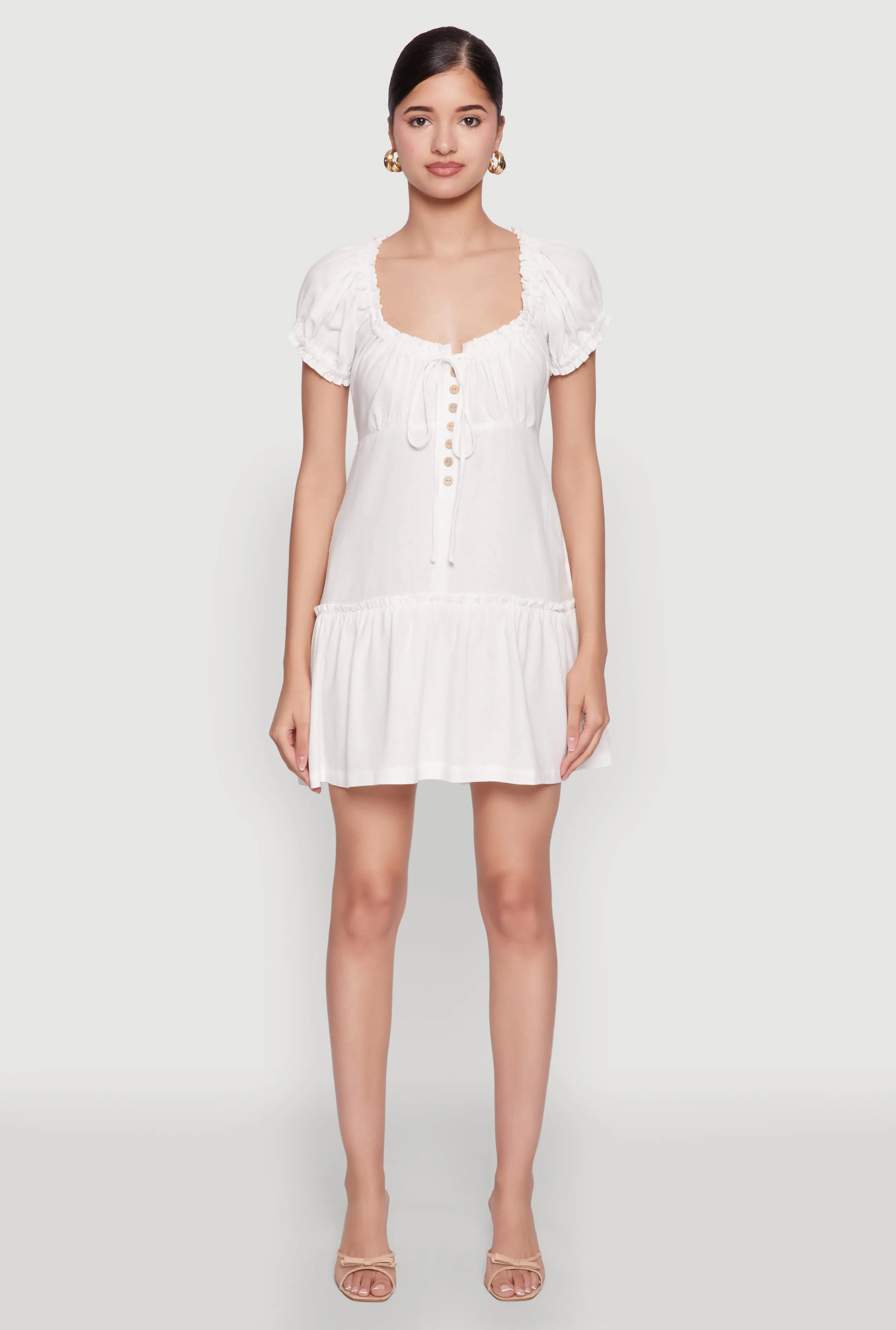 Square Neck Tie Front Mini Peasant Dress sold by Rainbow product image thumbnail 2