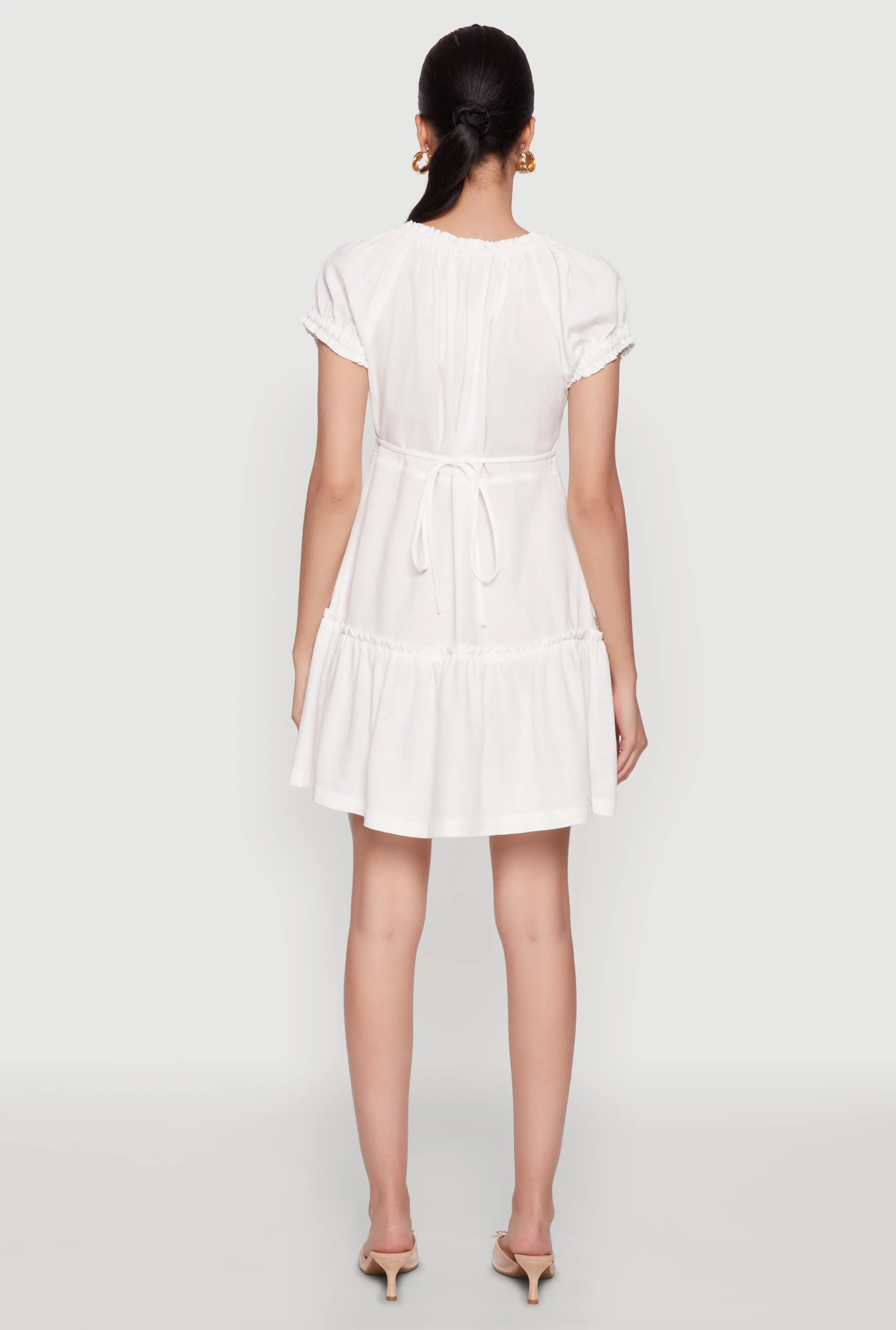 Square Neck Tie Front Mini Peasant Dress sold by Rainbow product image thumbnail 5