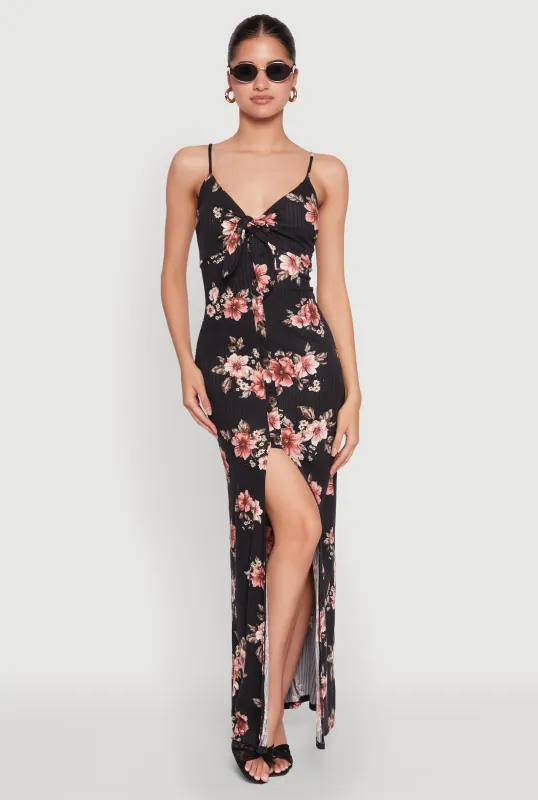 Floral Print Tie Front Cami Maxi Dress sold by Rainbow
