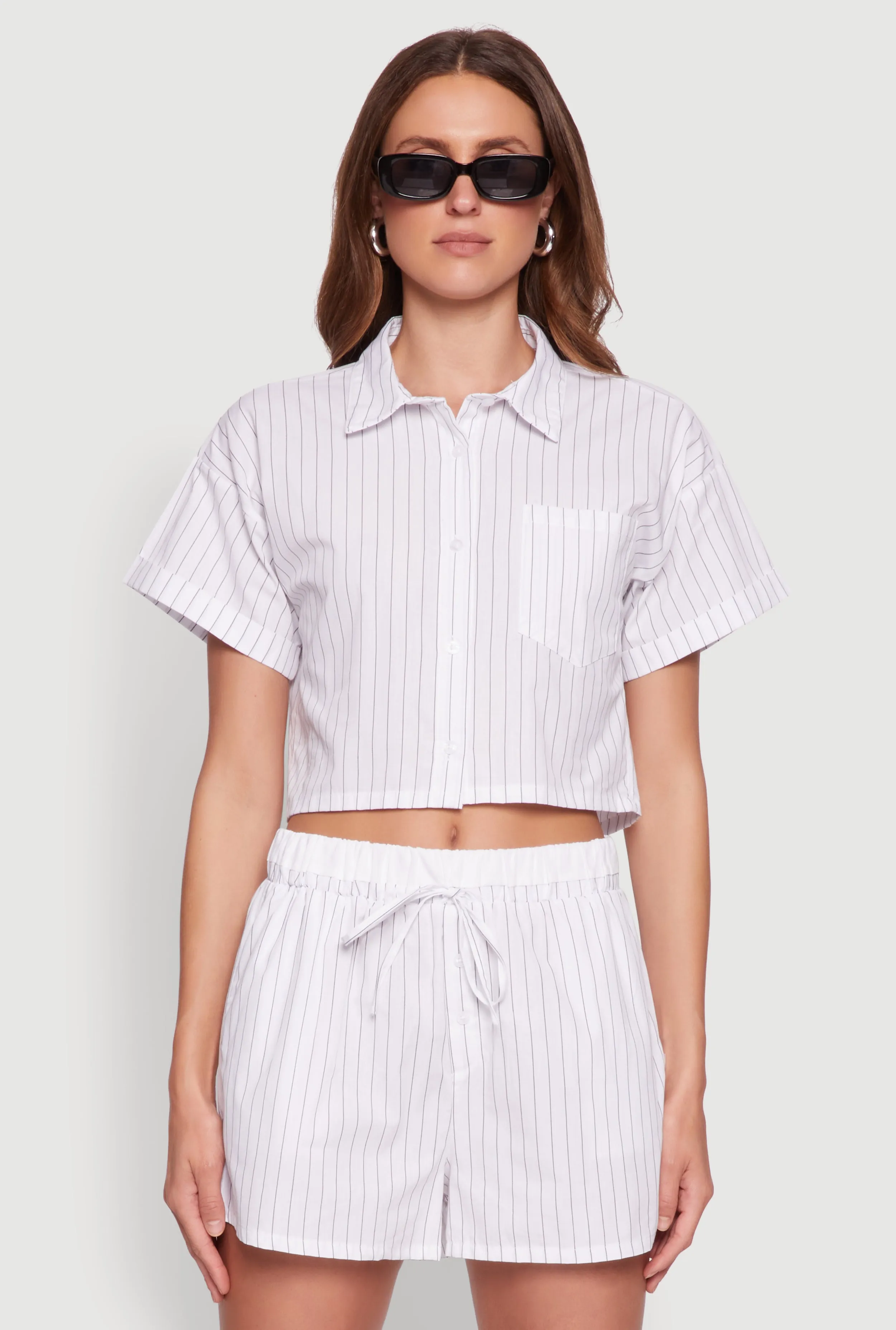 Iris Pinstripe Cropped Shirt sold by Rainbow