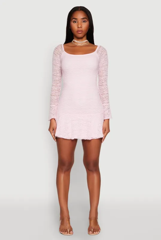 Iris Lace Overlay Long Sleeve Mini Dress sold by Rainbow