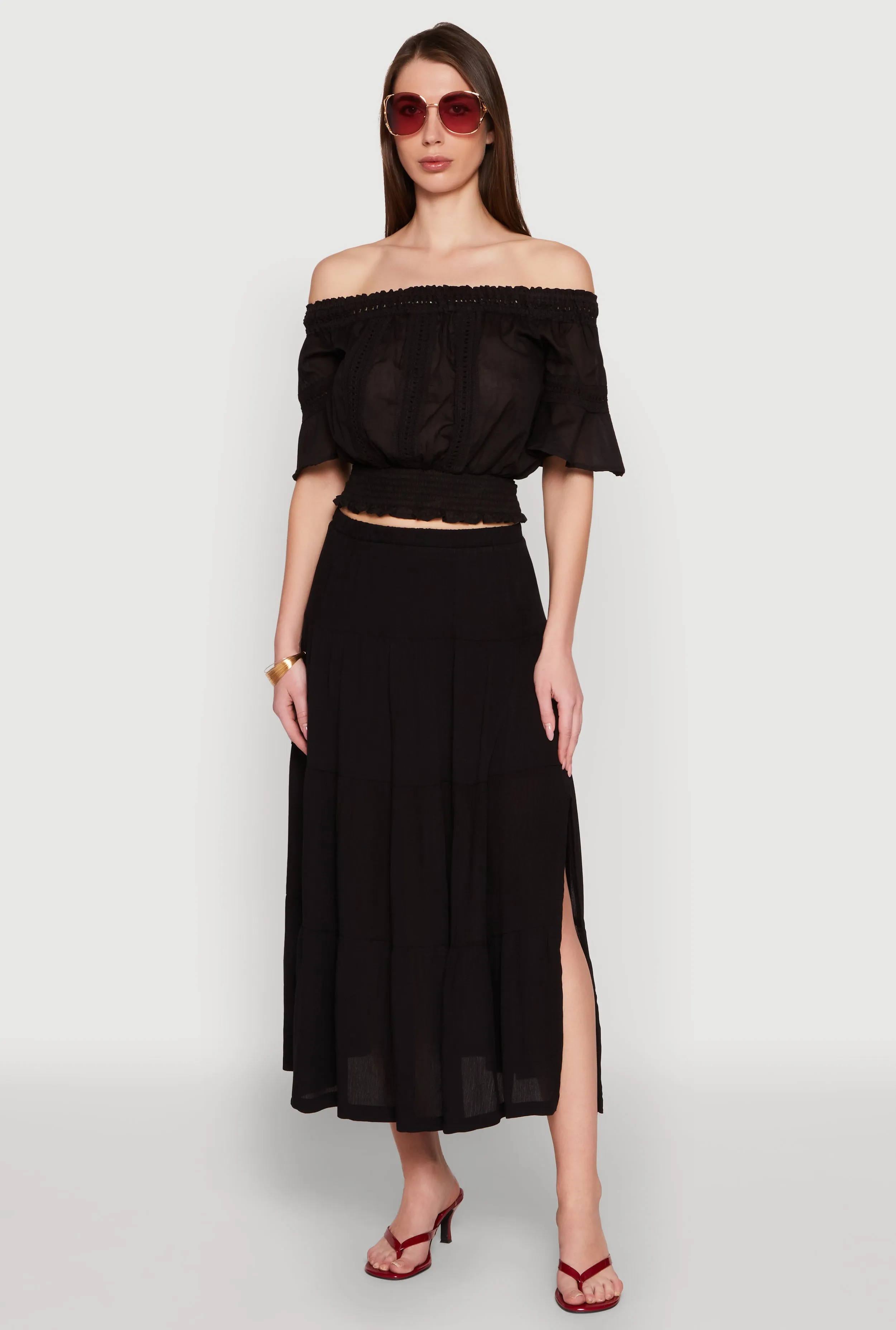 Side Slit Tiered Maxi Skirt sold by Rainbow product image thumbnail 2