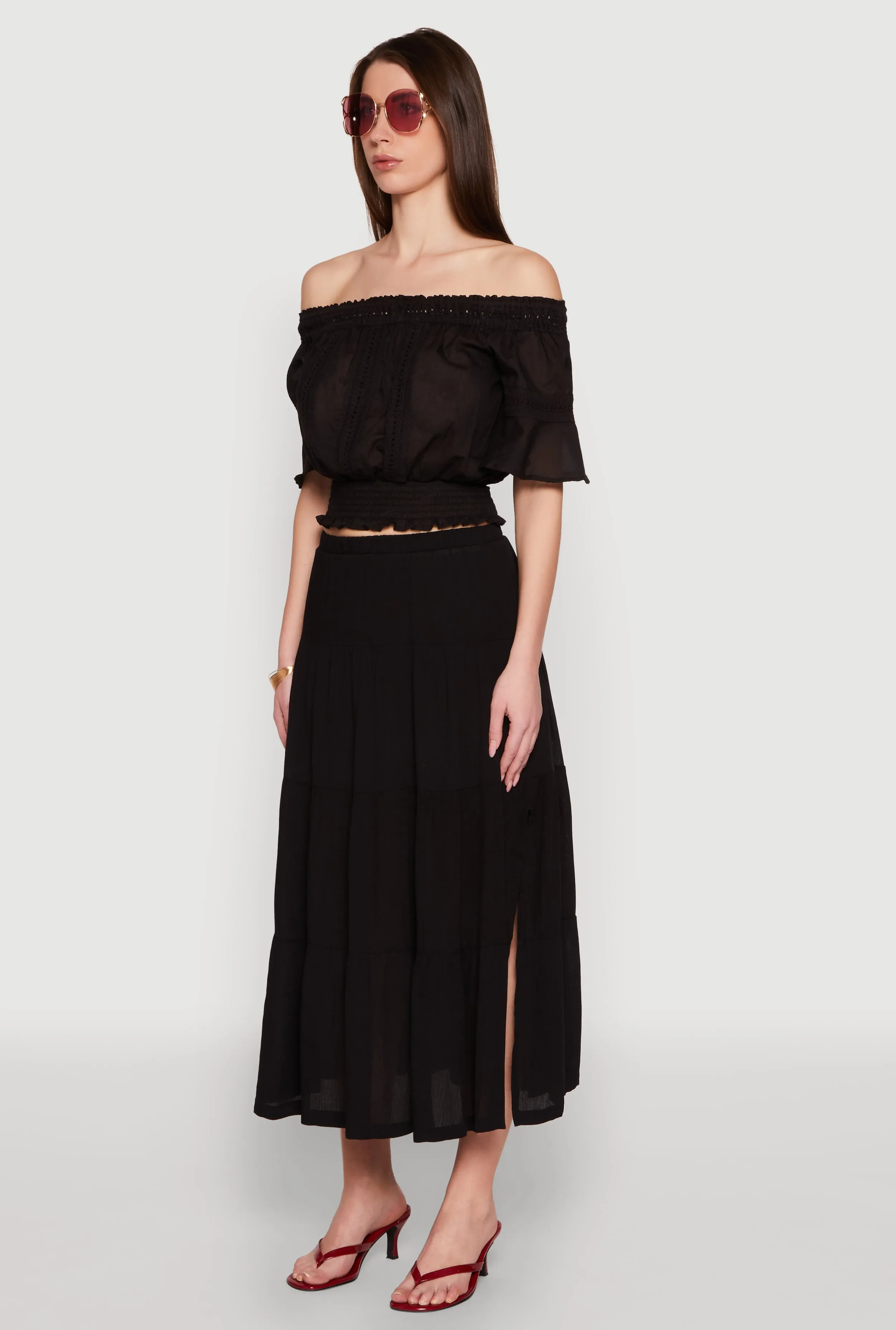 Side Slit Tiered Maxi Skirt sold by Rainbow product image thumbnail 3