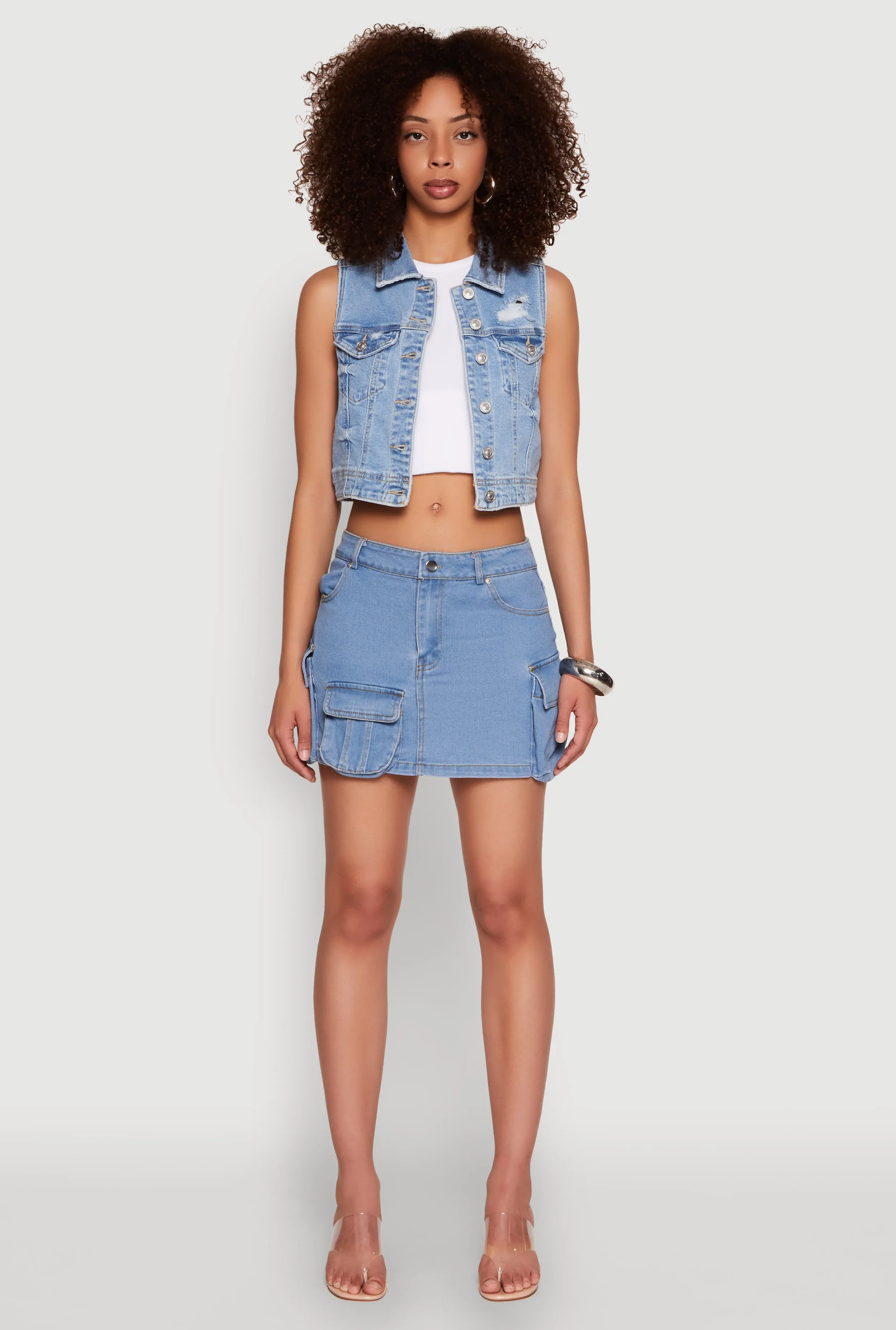 WAX Distressed Button Front Denim Vest sold by Rainbow product image thumbnail 3