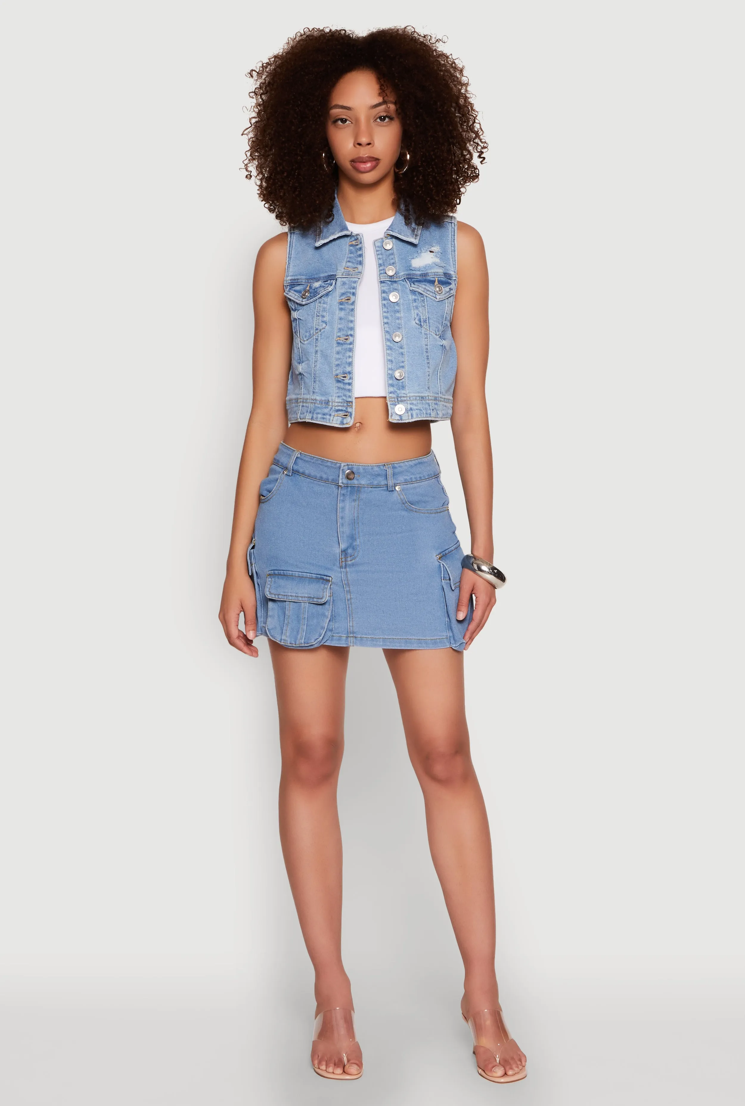 WAX Distressed Button Front Denim Vest sold by Rainbow