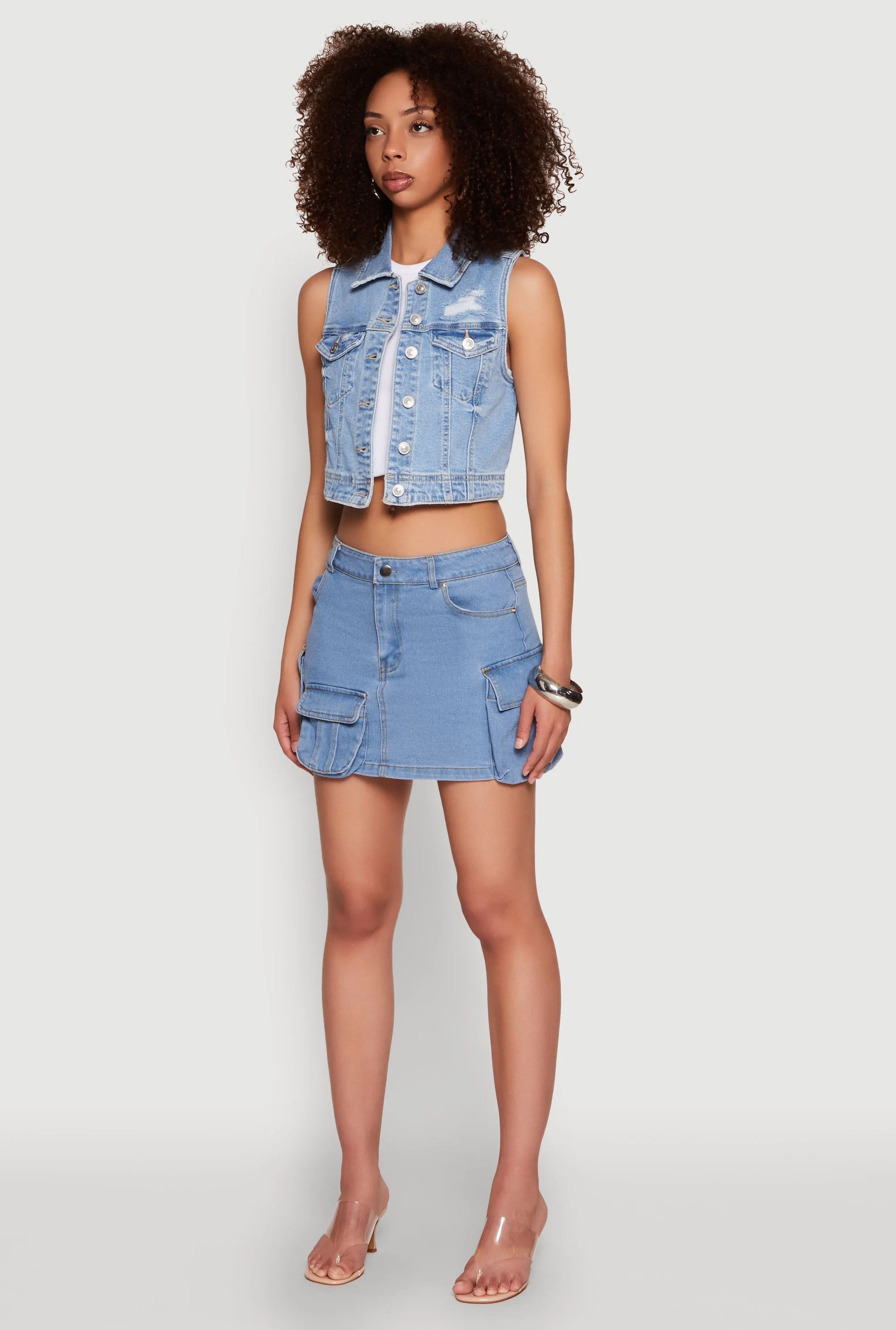 WAX Distressed Button Front Denim Vest sold by Rainbow product image thumbnail 5