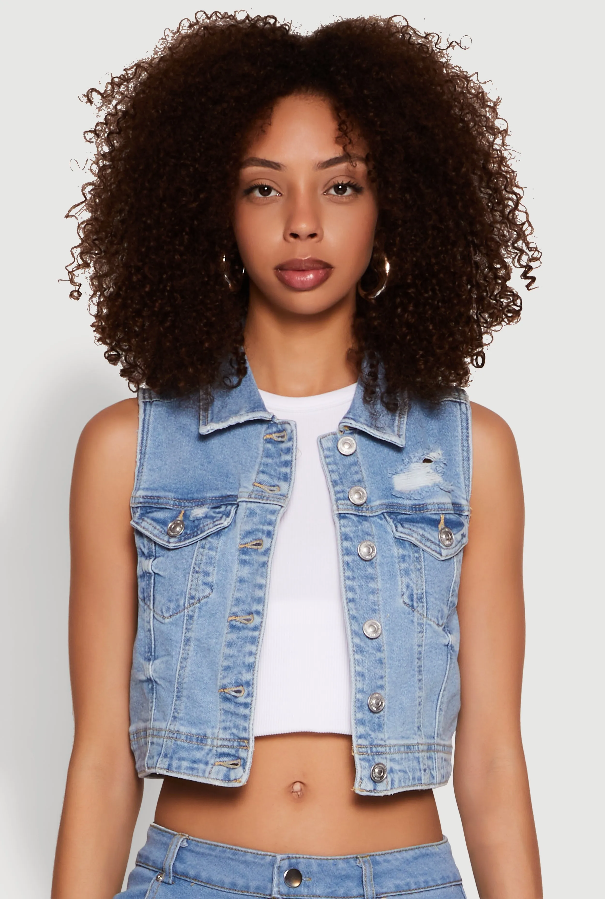 WAX Distressed Button Front Denim Vest sold by Rainbow product image thumbnail 2