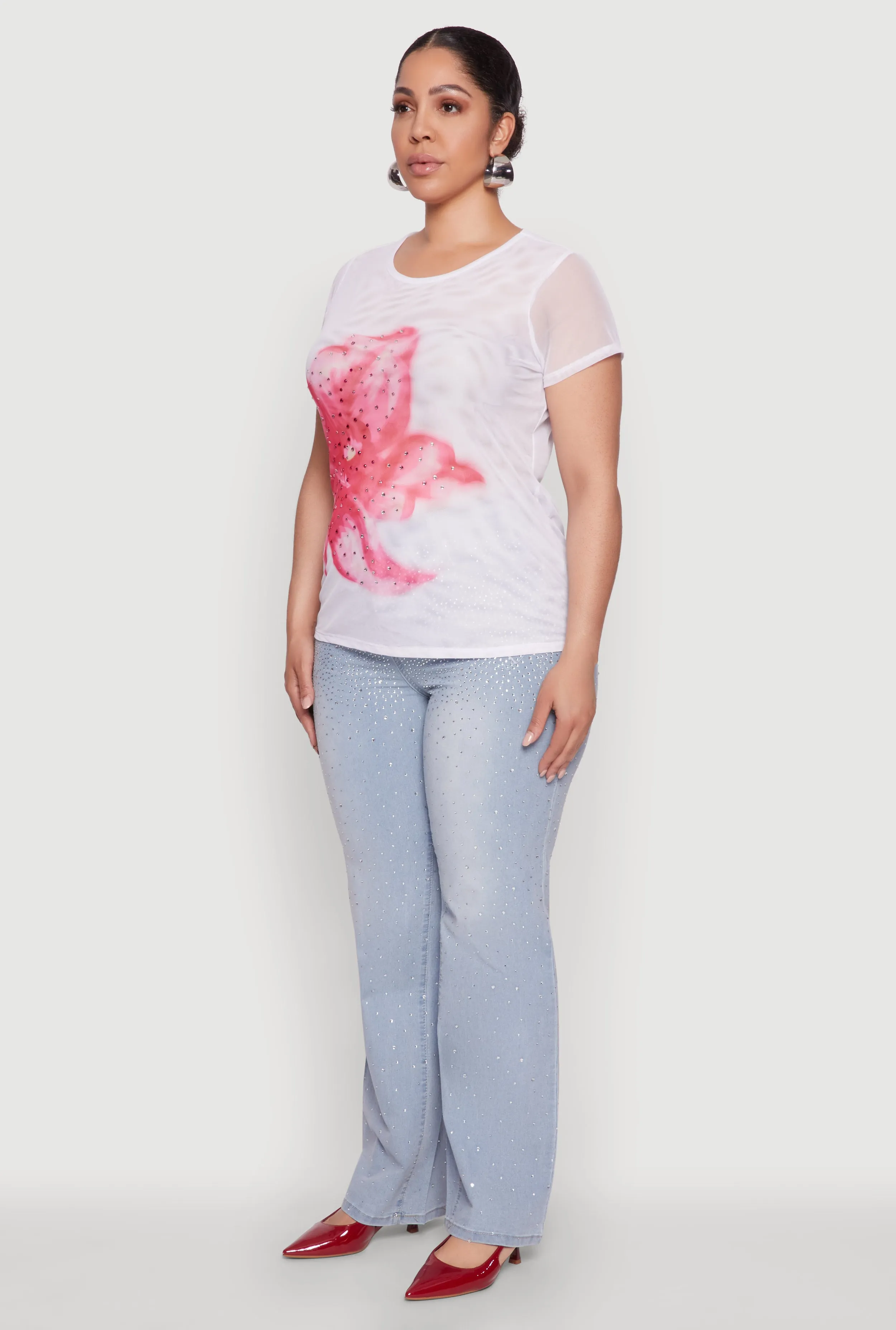 Plus Size Rhinestone Floral Print Mesh Top sold by Rainbow product image thumbnail 5