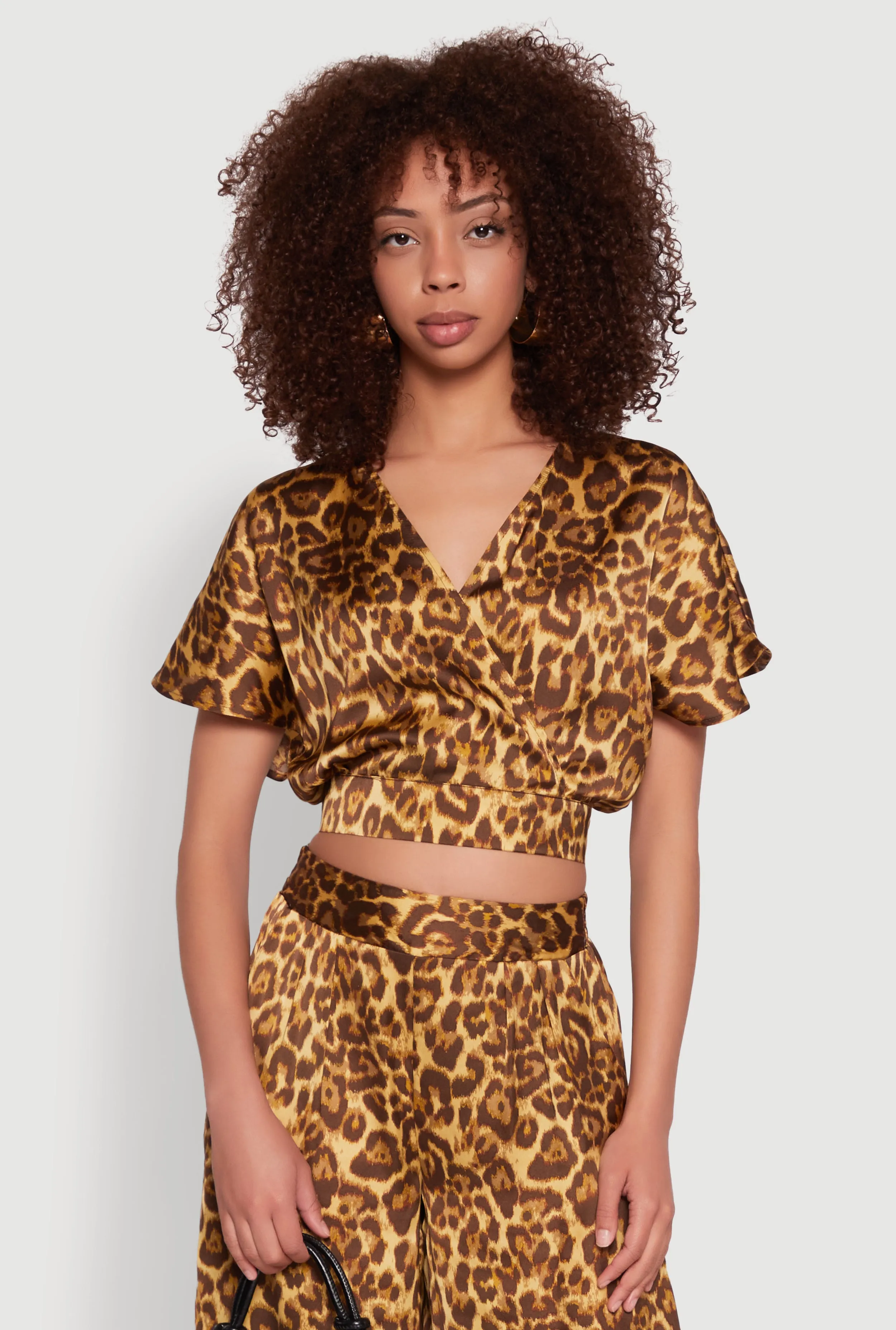 Jaguar Print Tie Back Keyhole Cropped Wrap Top sold by Rainbow