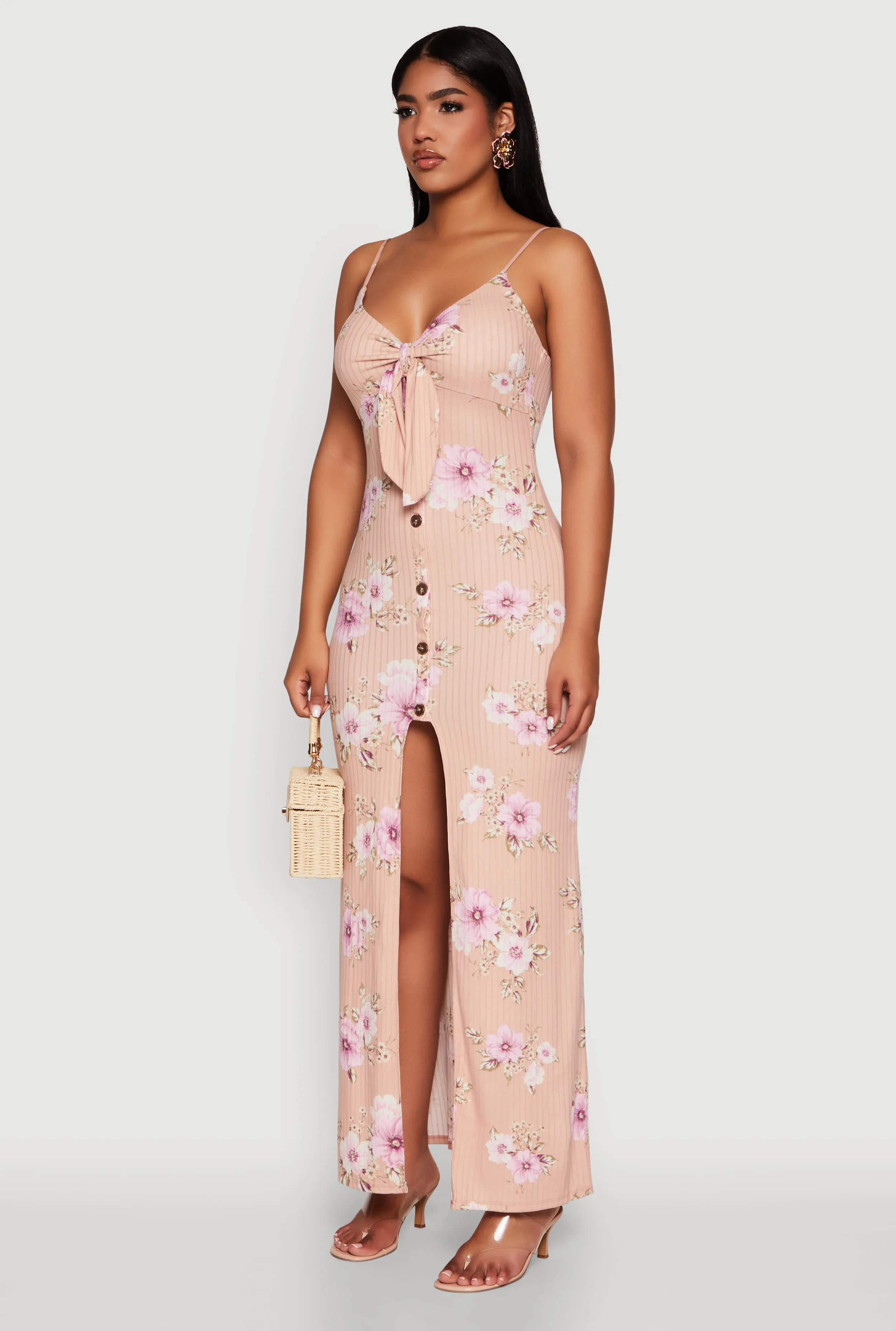 Floral Print Tie Front Cami Maxi Dress sold by Rainbow product image thumbnail 3
