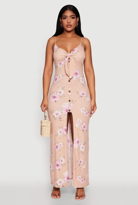 Floral Print Tie Front Cami Maxi Dress sold by Rainbow