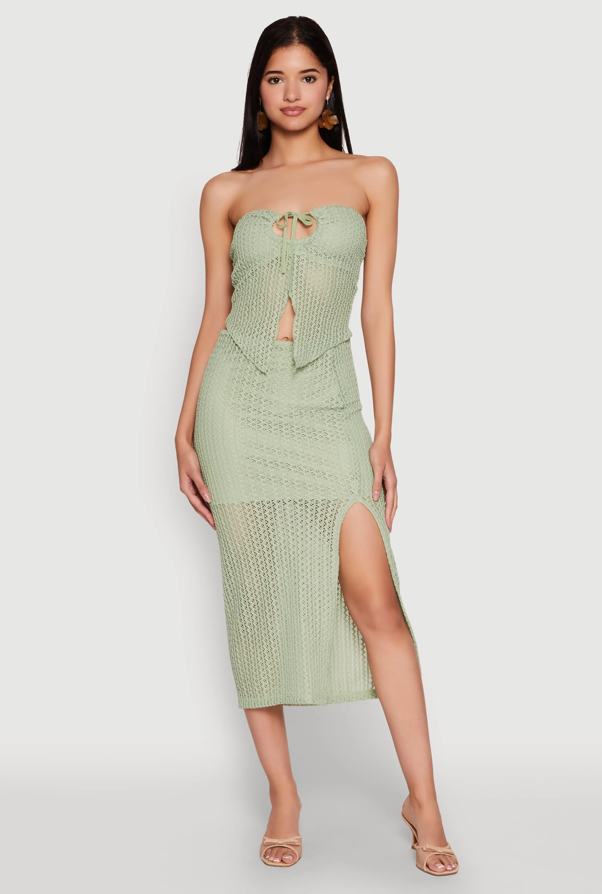 Lined Textured Knit Side Slit Skirt sold by Rainbow product image thumbnail 2