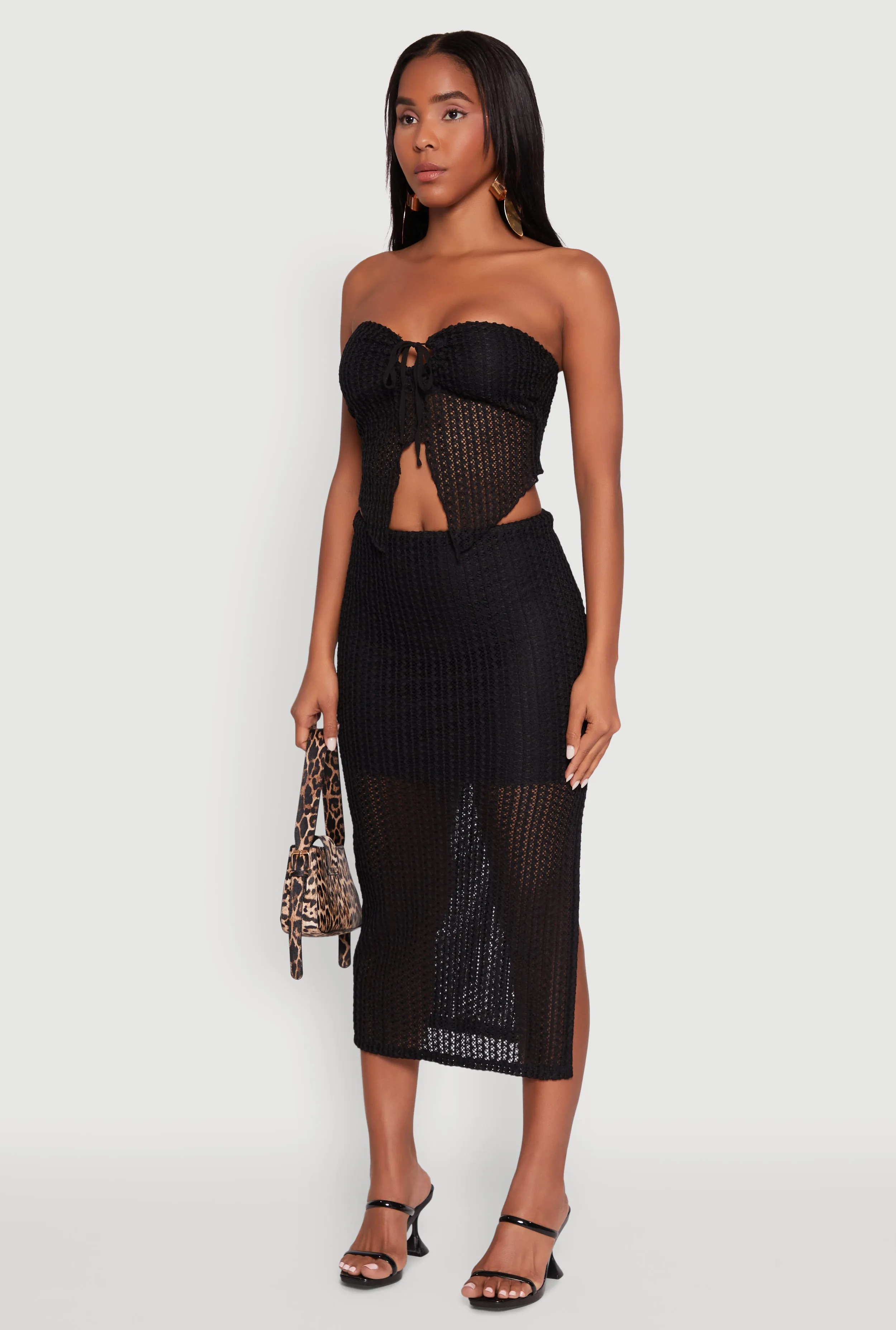 Textured Knit Tie Front Keyhole Crop Top sold by Rainbow product image thumbnail 5