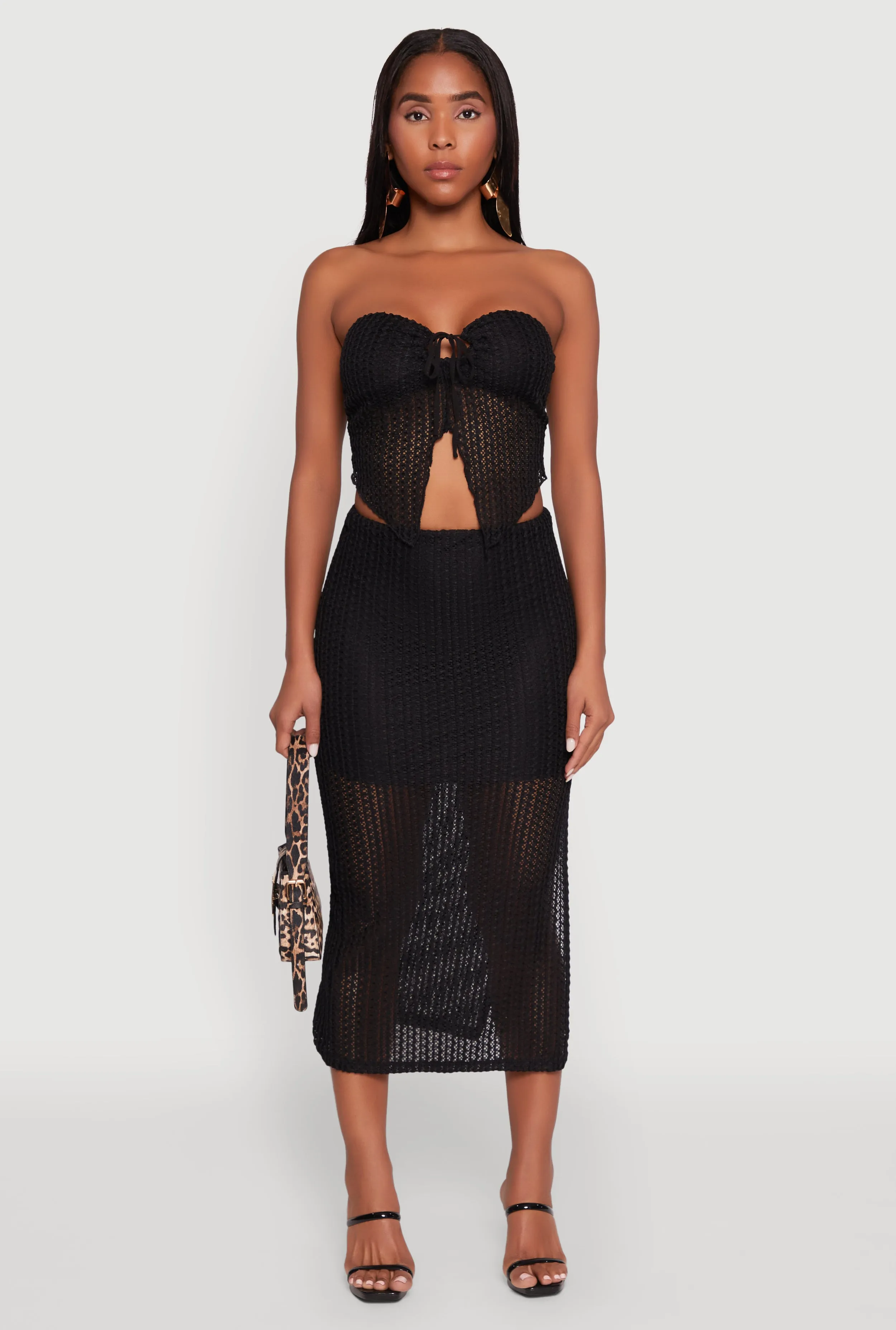 Textured Knit Tie Front Keyhole Crop Top sold by Rainbow product image thumbnail 3