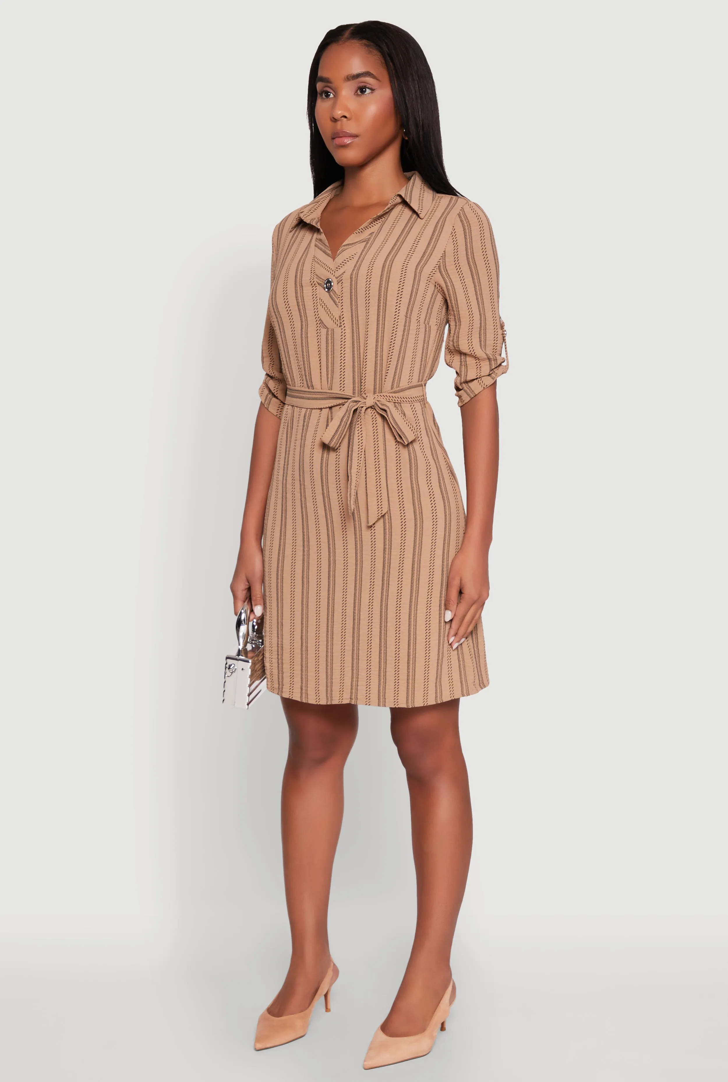 Airy Striped Tie Waist Mini Shirt Dress sold by Rainbow product image thumbnail 3