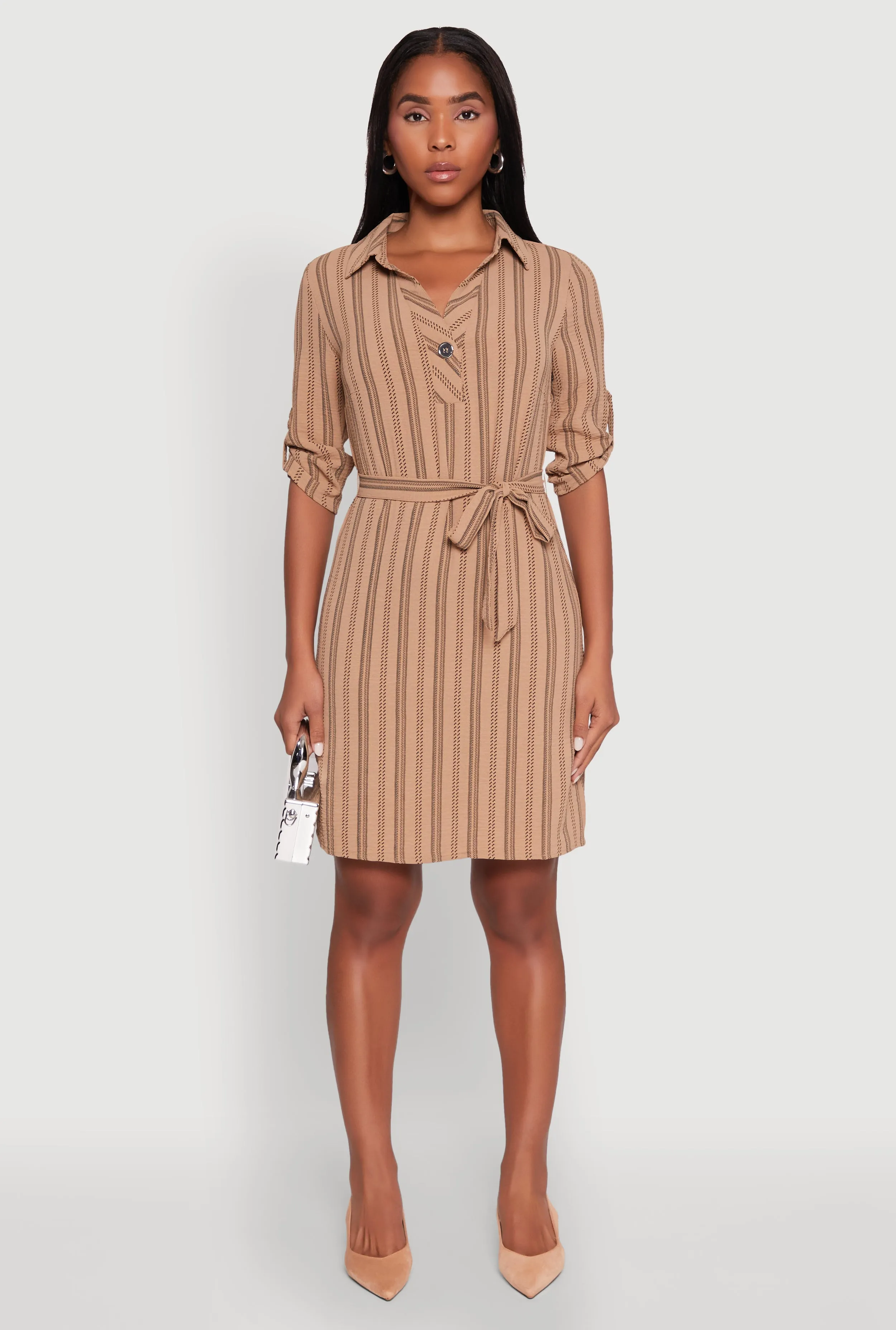 Airy Striped Tie Waist Mini Shirt Dress sold by Rainbow product image thumbnail 2