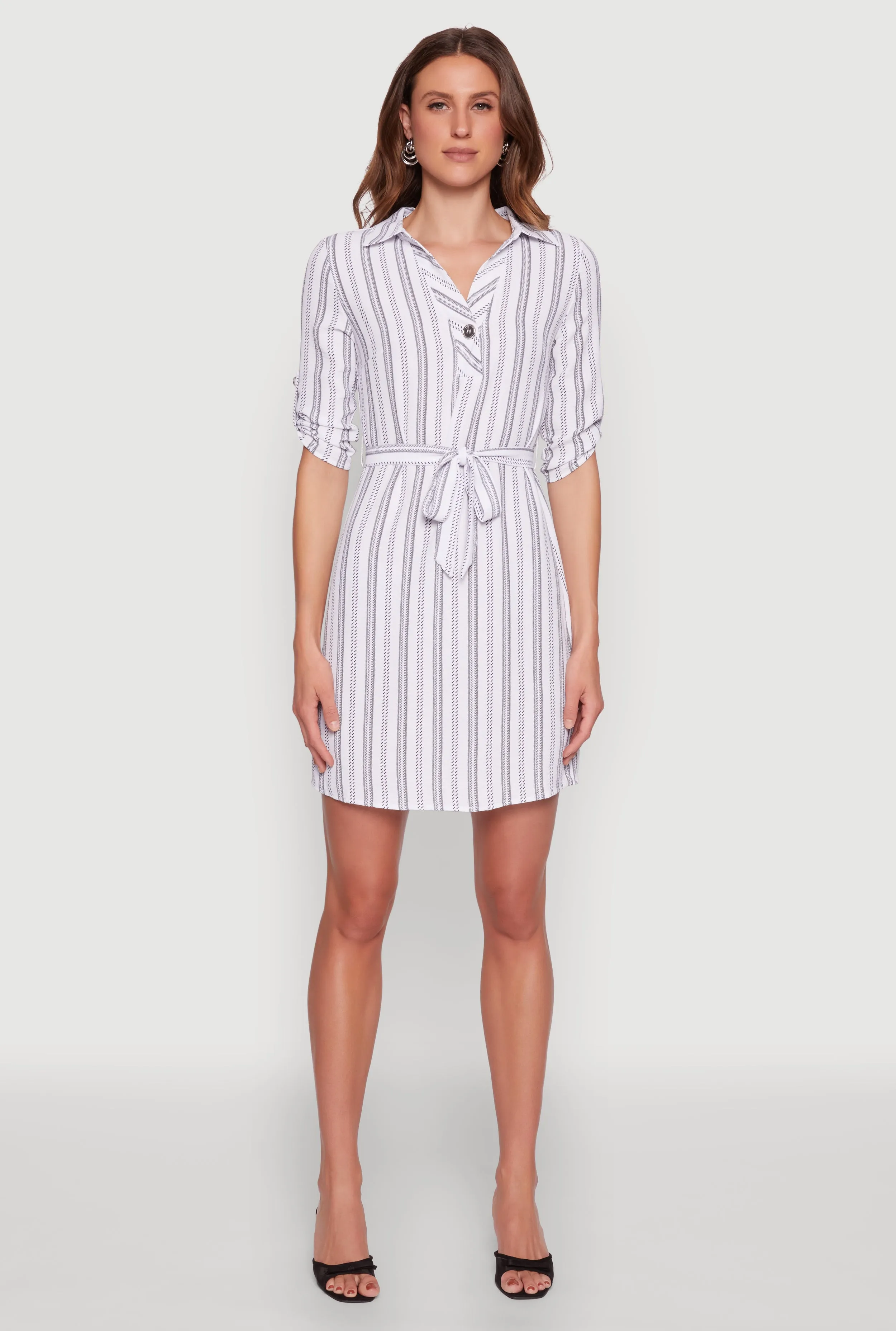 Airy Striped Tie Waist Mini Shirt Dress sold by Rainbow product image thumbnail 2