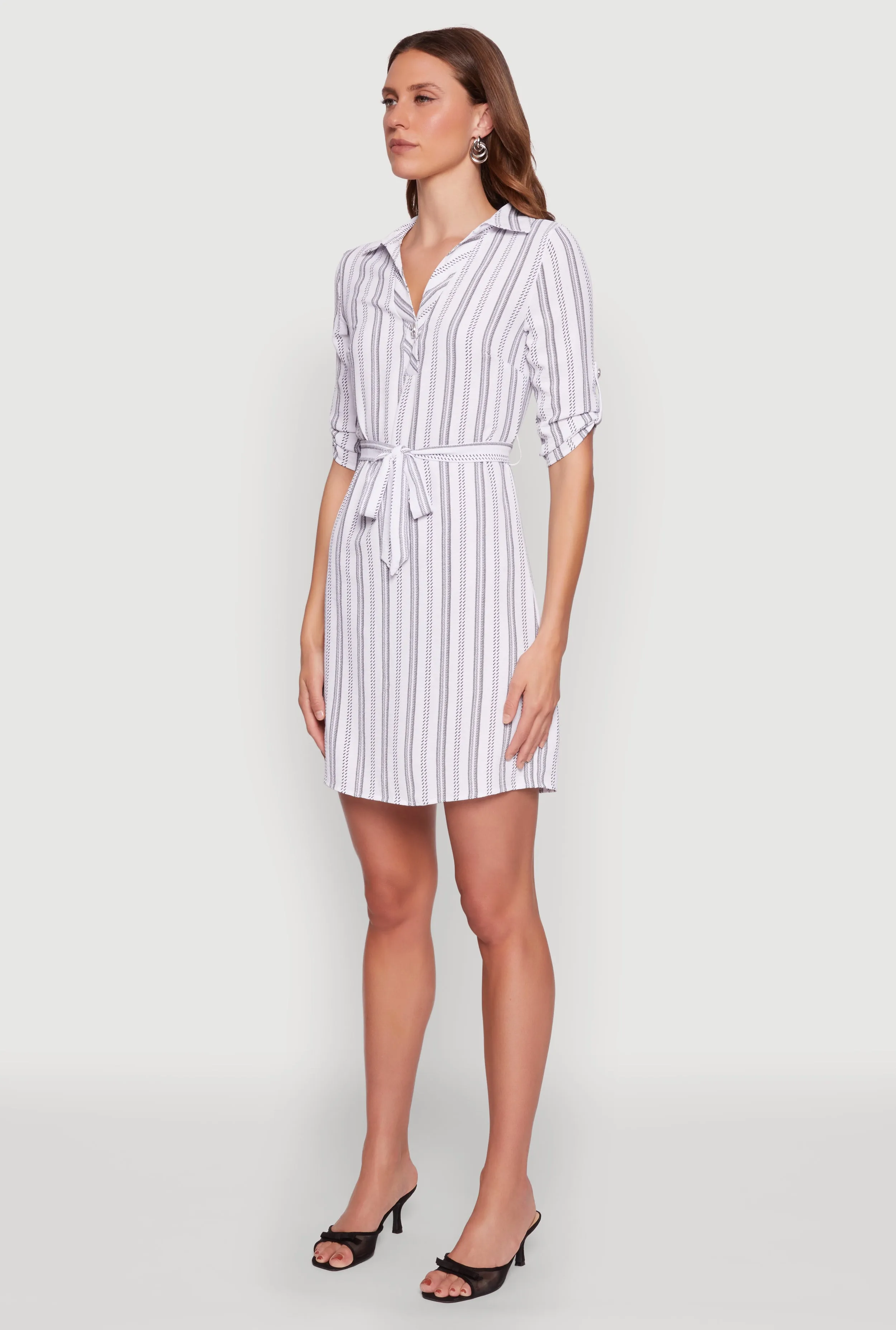 Airy Striped Tie Waist Mini Shirt Dress sold by Rainbow product image thumbnail 3