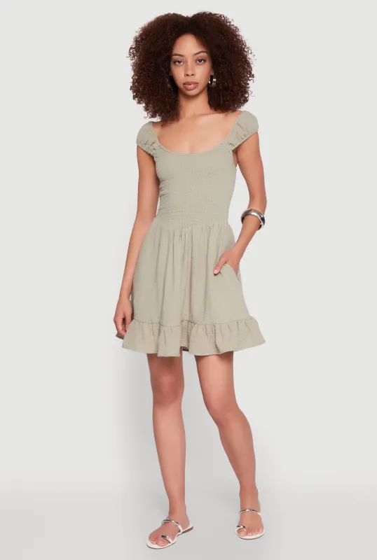 Gauze Knit Smocked Skater Dress sold by Rainbow