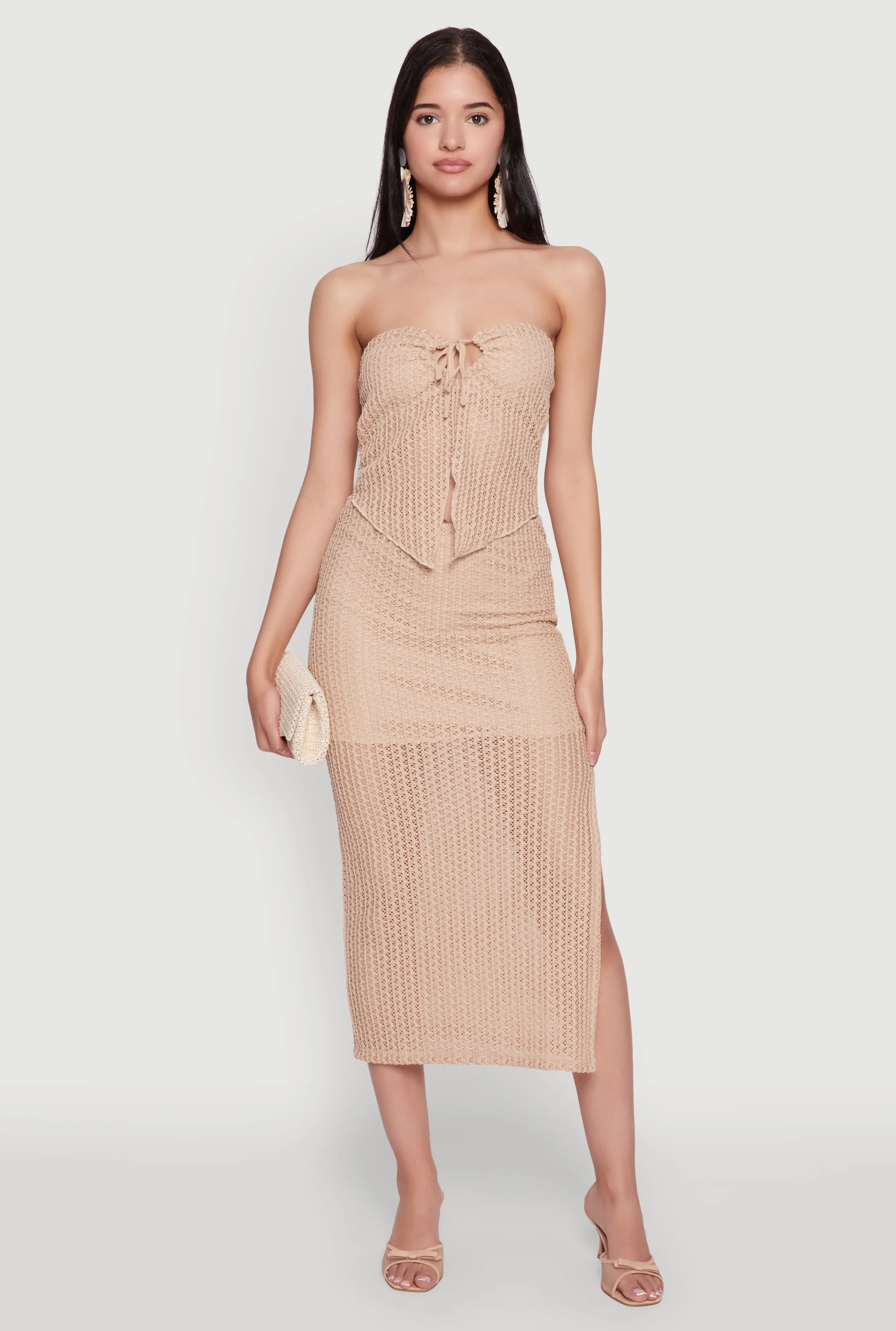 Textured Knit Tie Front Keyhole Crop Top sold by Rainbow product image thumbnail 2