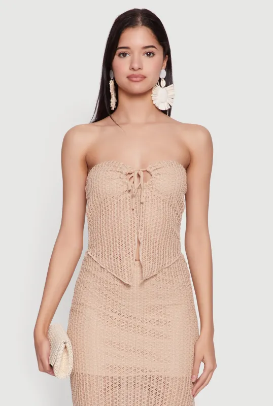 Textured Knit Tie Front Keyhole Crop Top sold by Rainbow