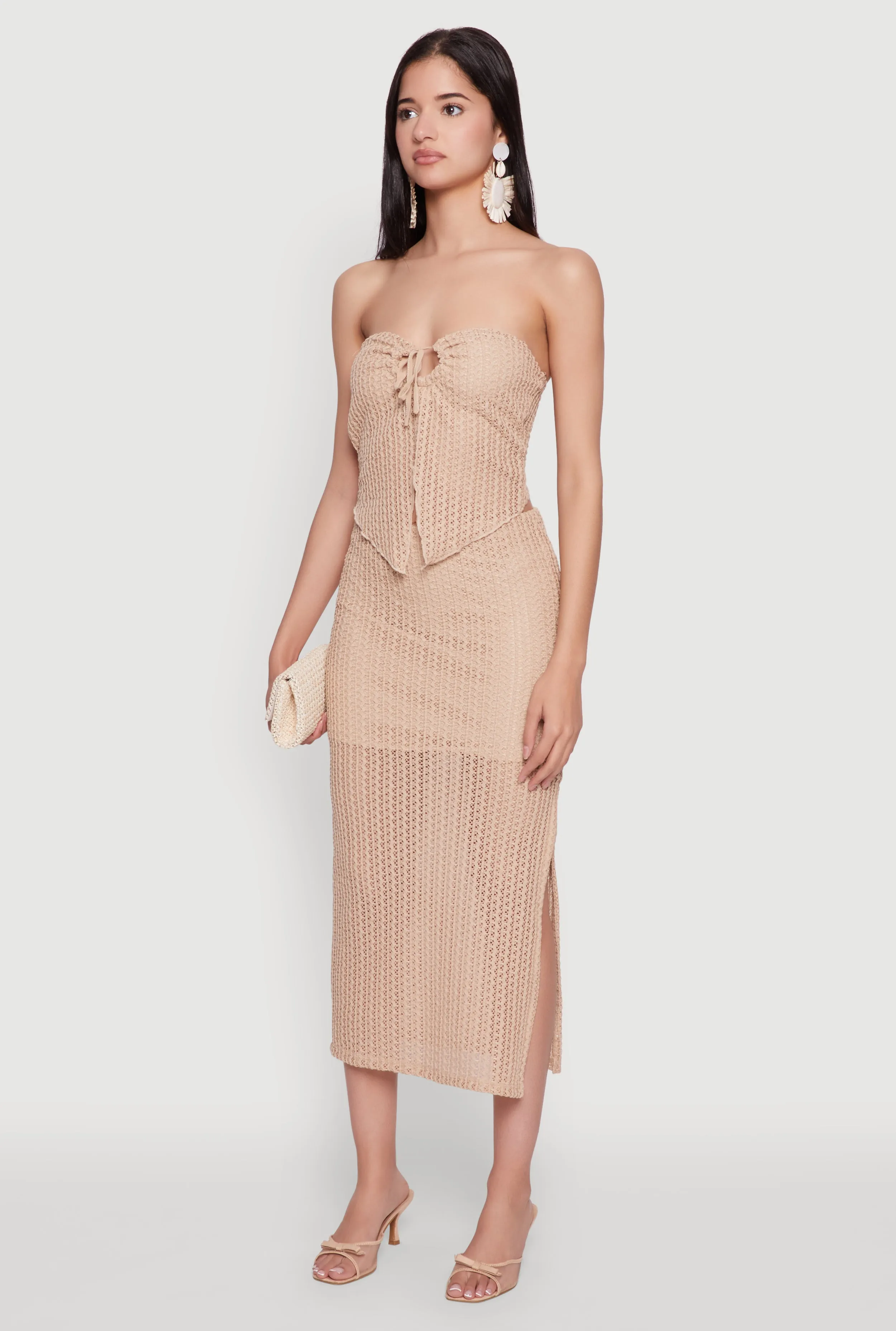 Textured Knit Tie Front Keyhole Crop Top sold by Rainbow product image thumbnail 5