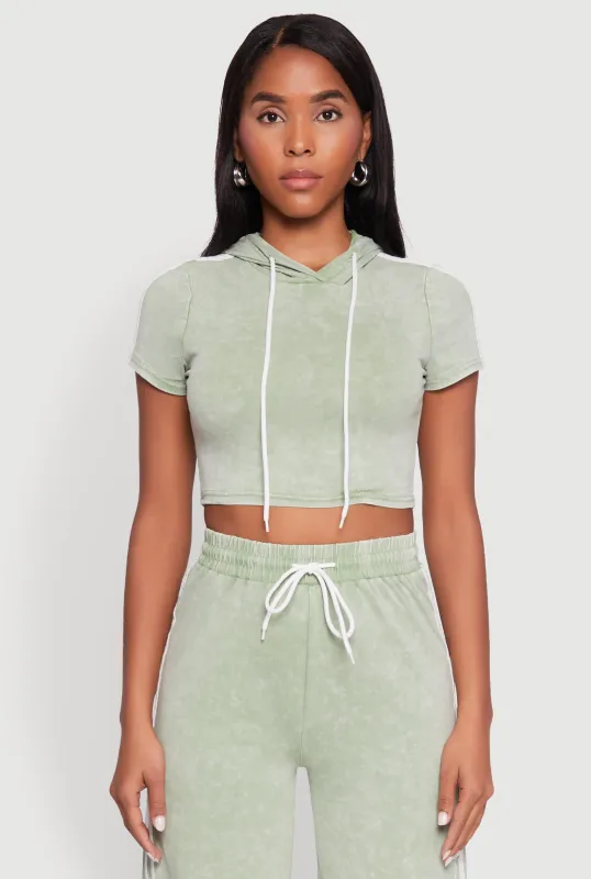 Daisy Mineral Wash Varsity Stripe Hooded Crop Top sold by Rainbow