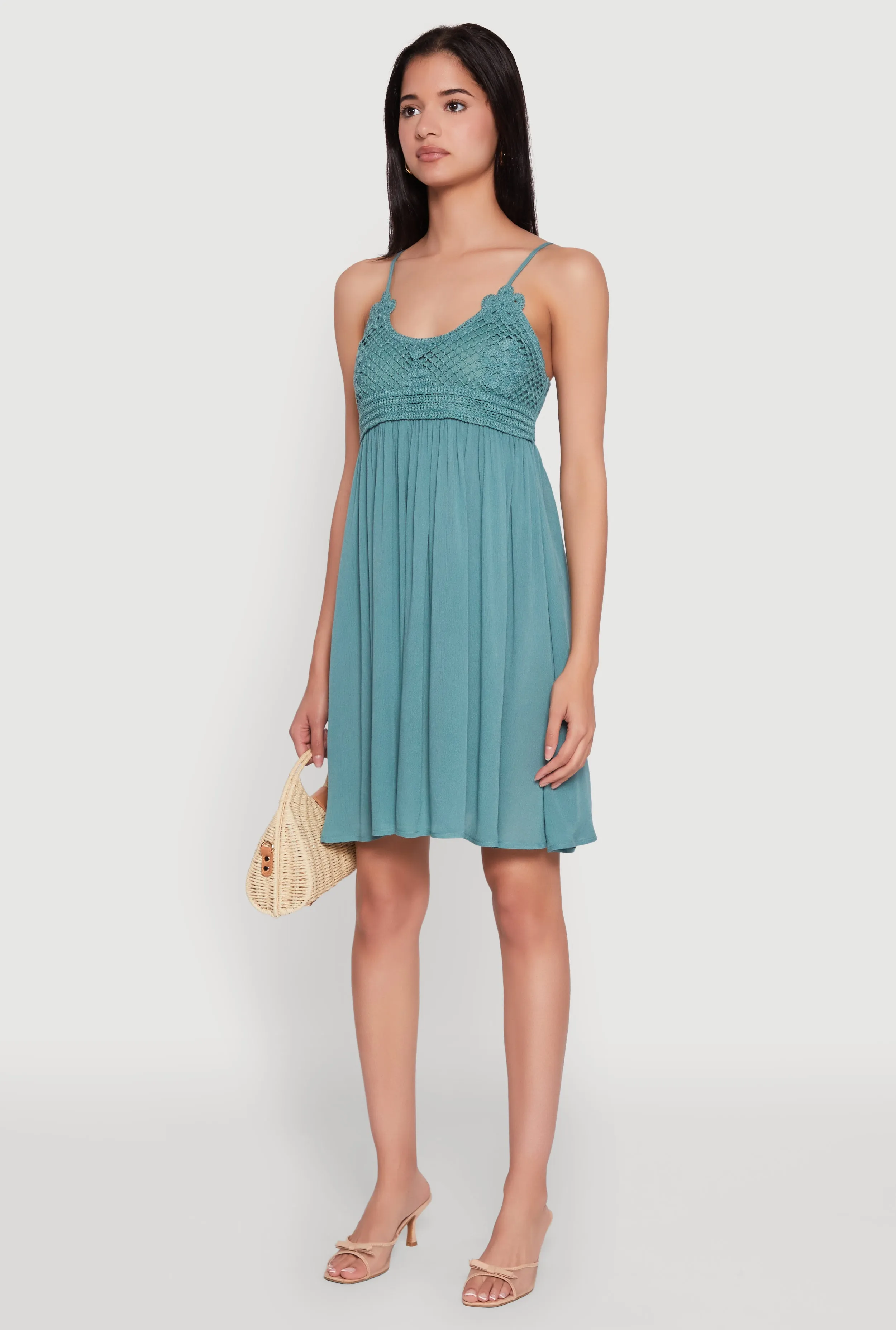 Floral Crochet Detail Empire Waist Mini Dress sold by Rainbow product image thumbnail 3