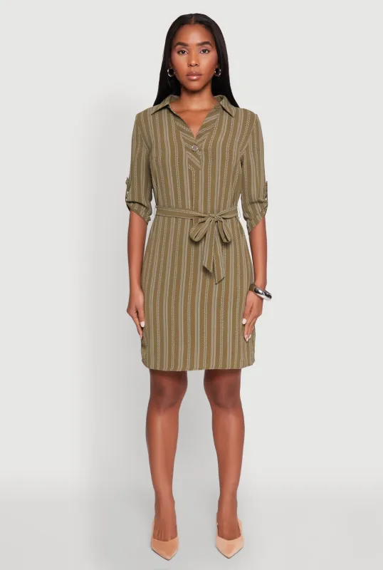Airy Striped Tie Waist Mini Shirt Dress sold by Rainbow
