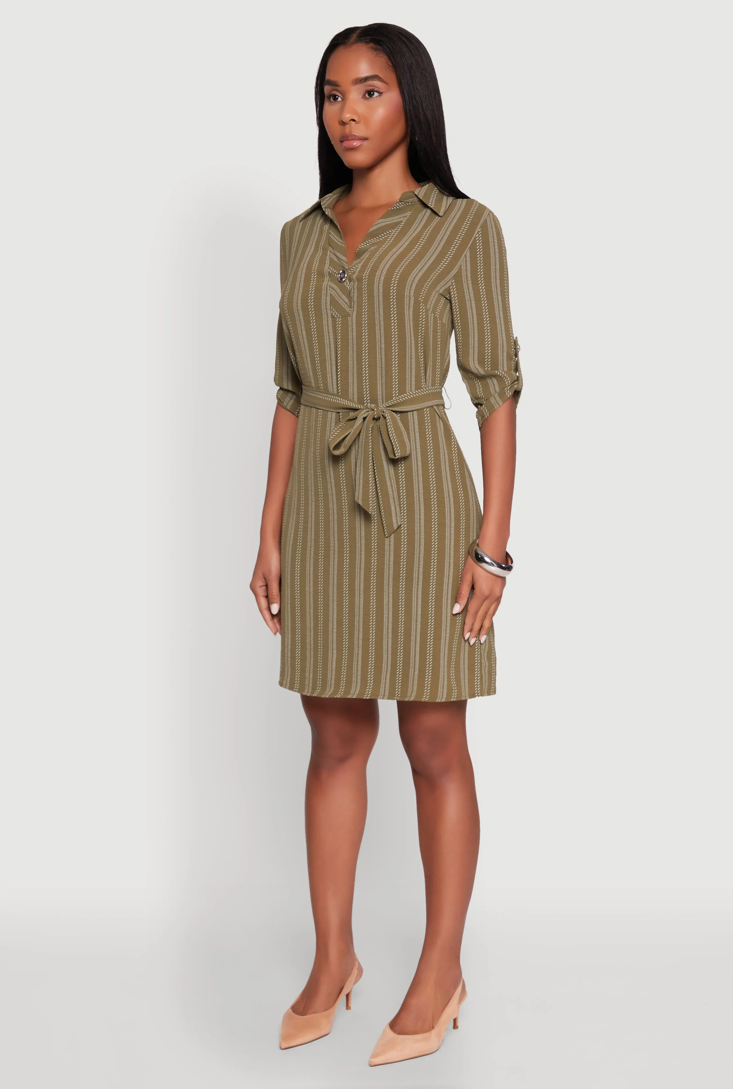 Airy Striped Tie Waist Mini Shirt Dress sold by Rainbow product image thumbnail 3