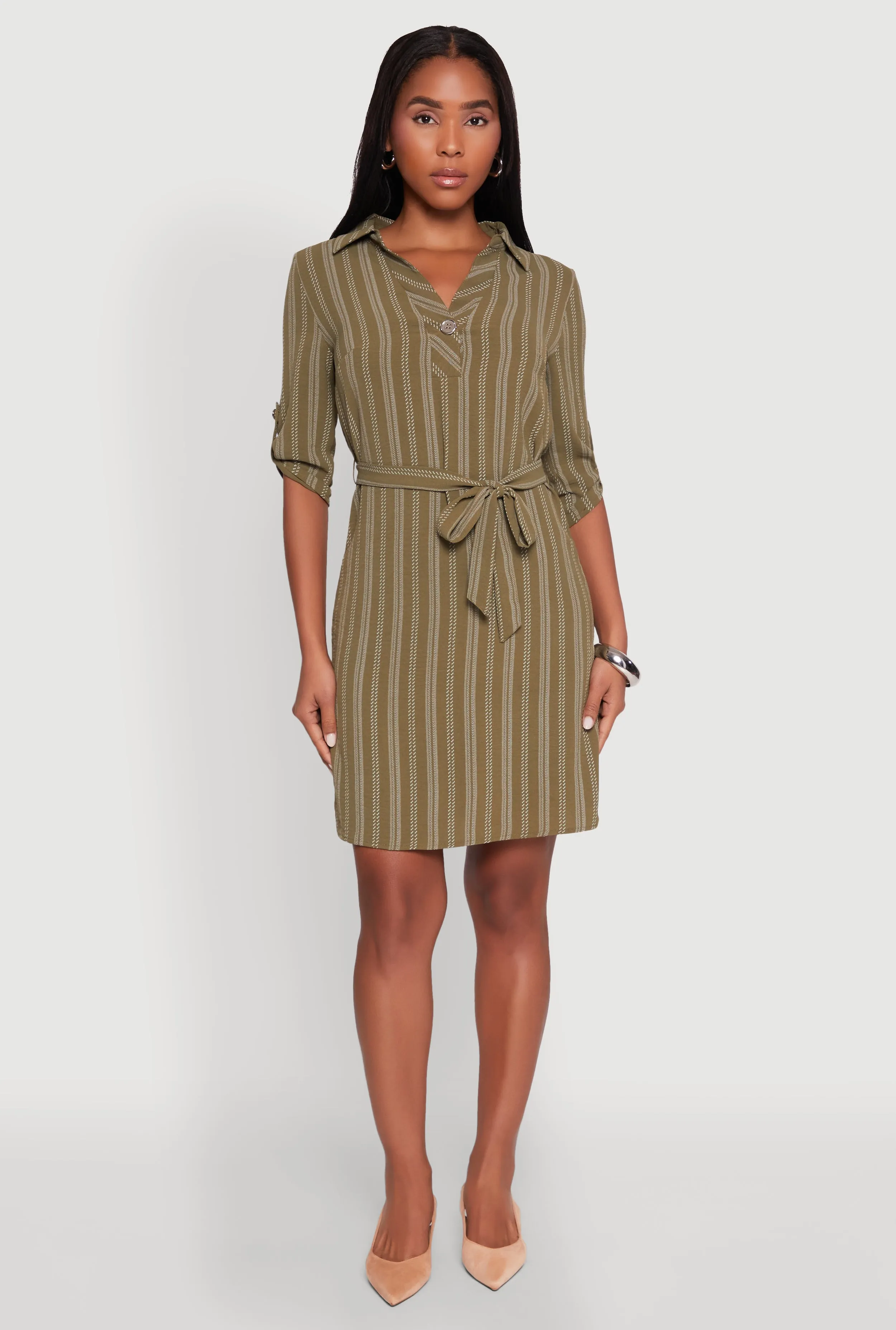 Airy Striped Tie Waist Mini Shirt Dress sold by Rainbow product image thumbnail 2