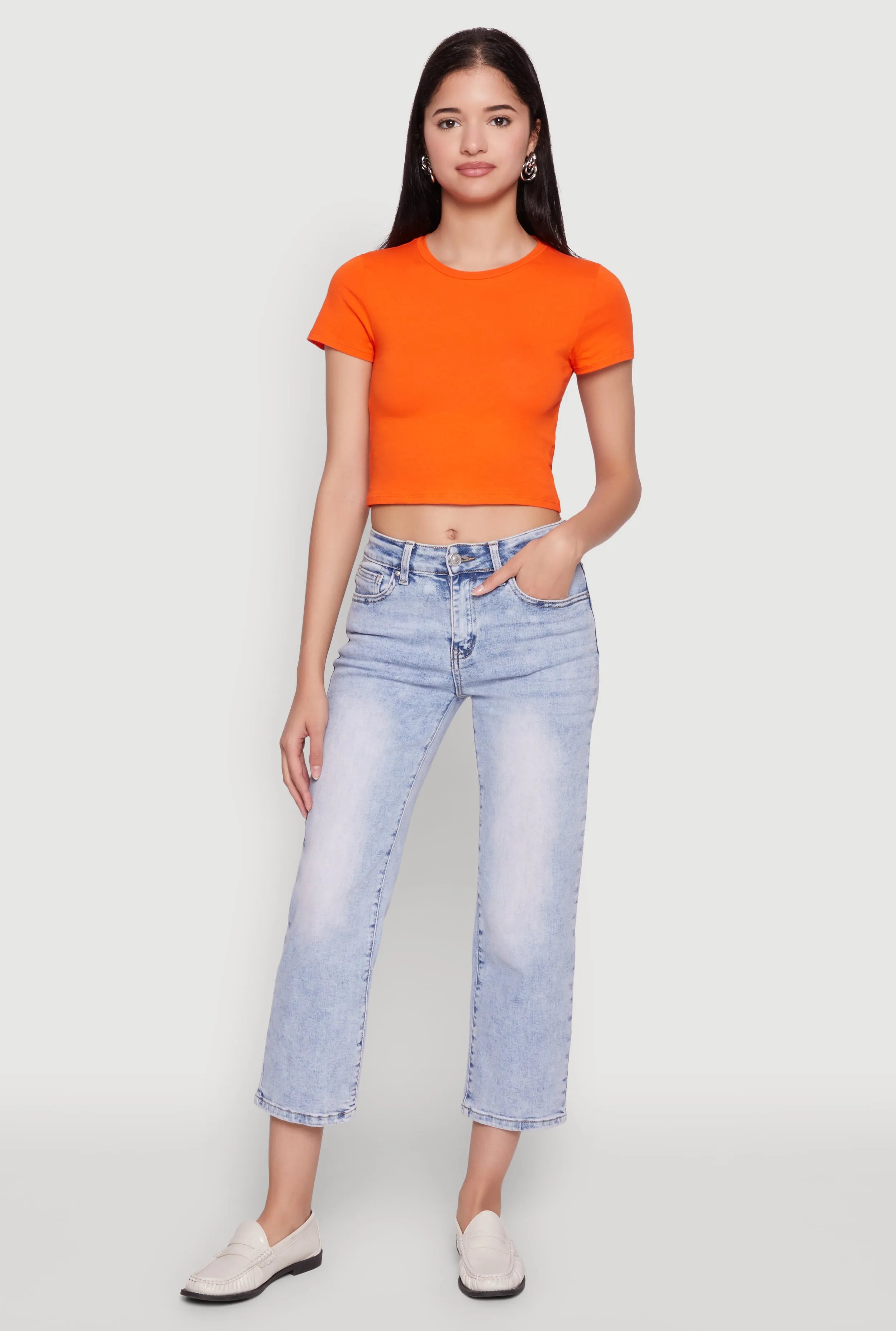 Cropped Short Sleeve Crew Neck Tee sold by Rainbow