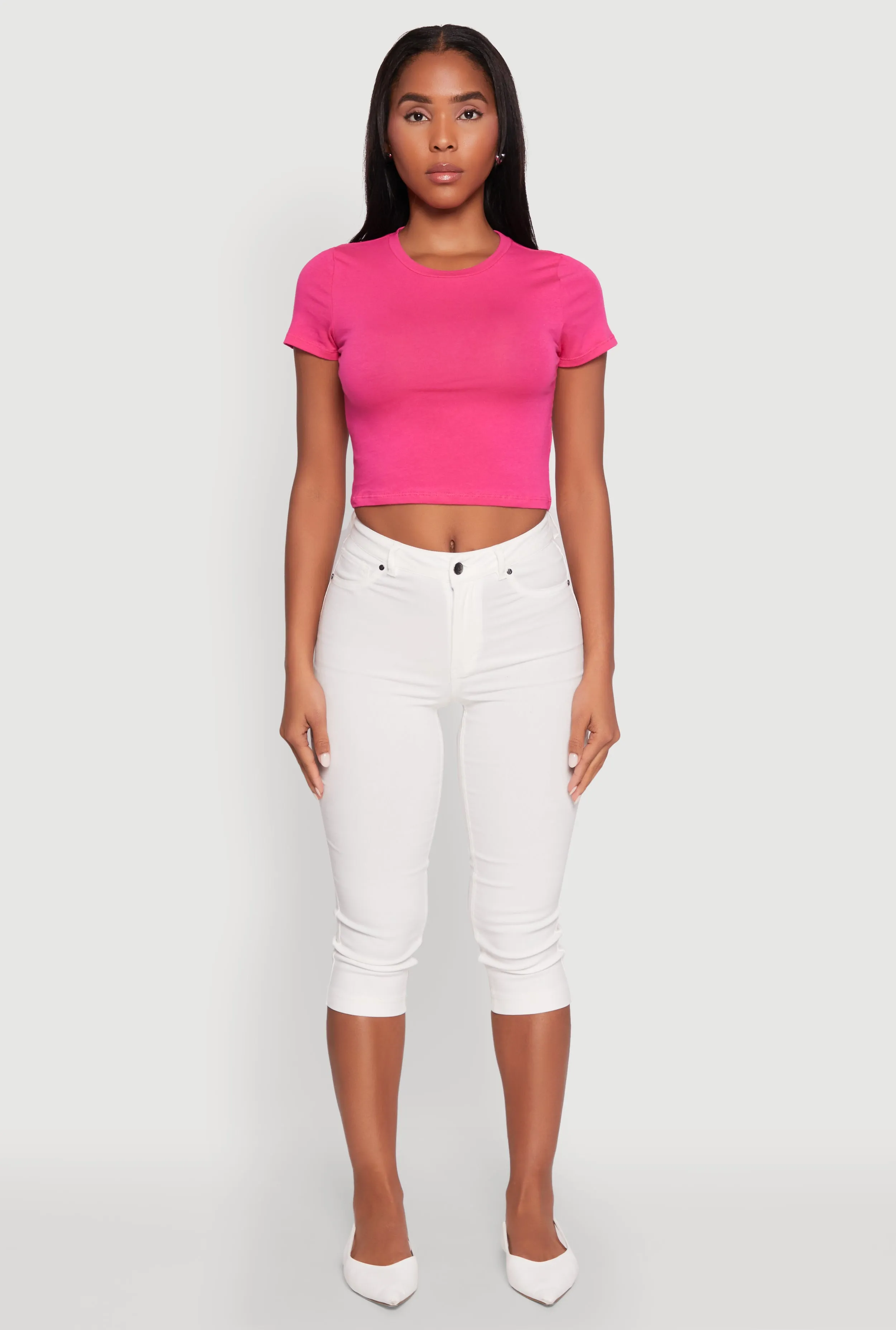 Cropped Short Sleeve Crew Neck Tee sold by Rainbow product image thumbnail 3