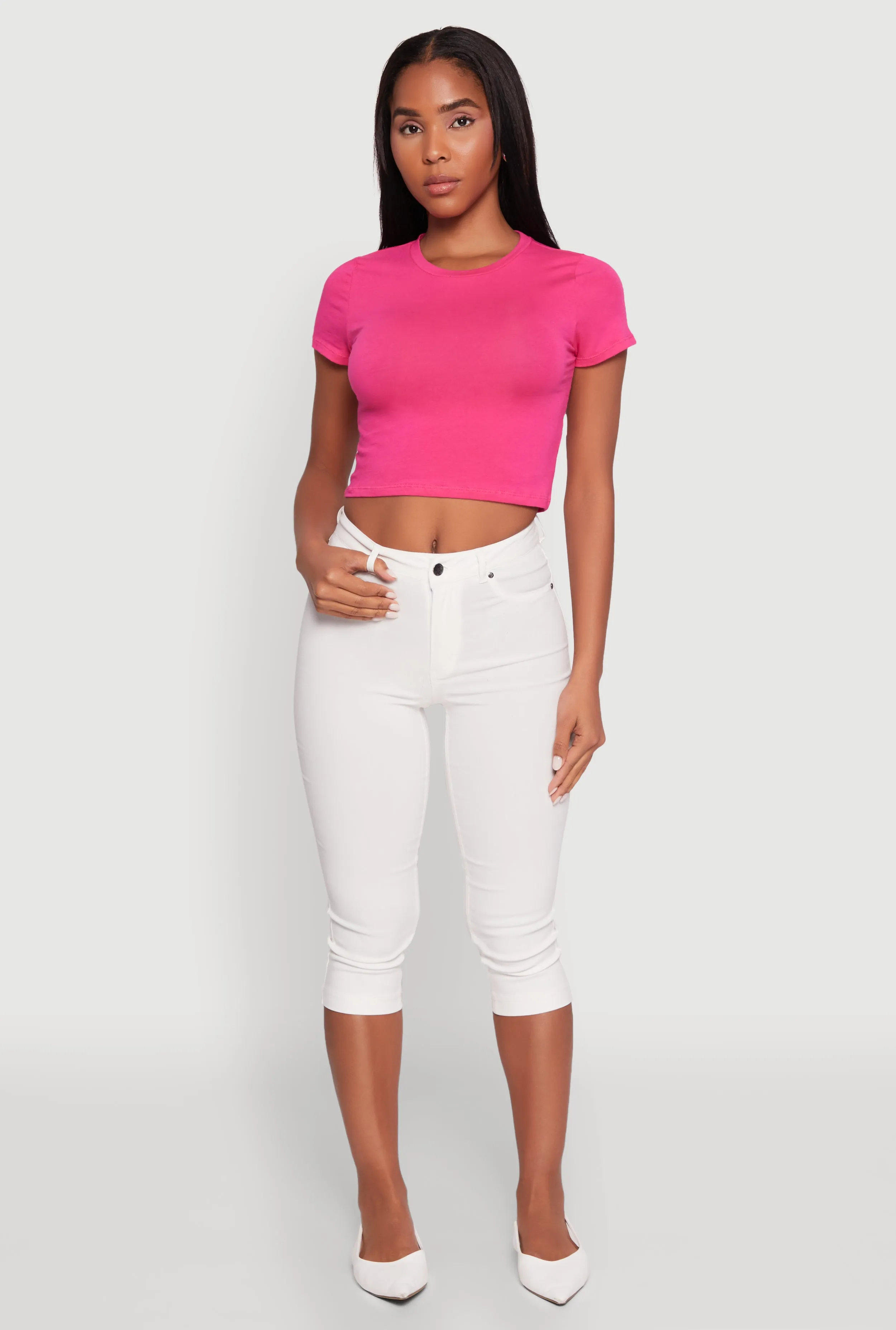 Cropped Short Sleeve Crew Neck Tee sold by Rainbow