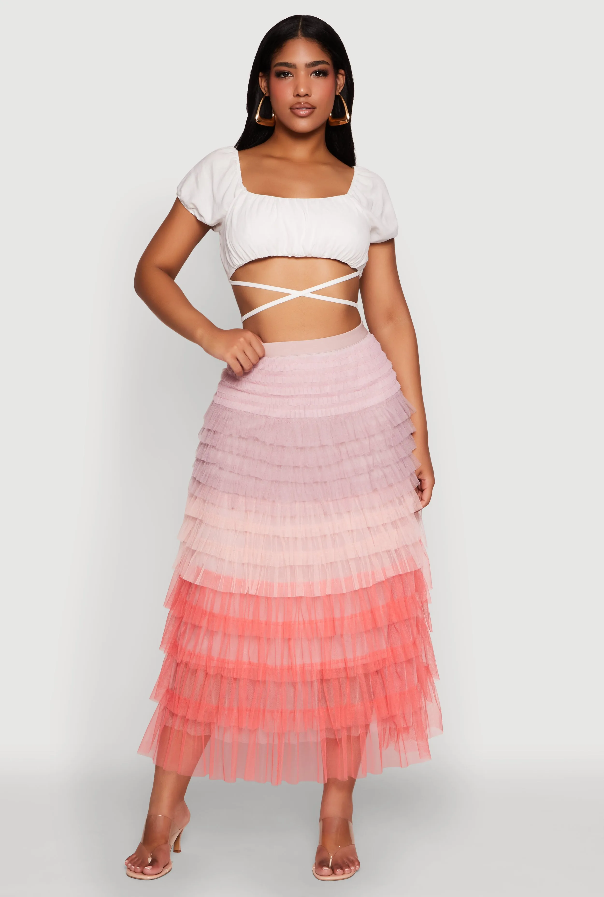 Ruched Tie Back Bubble Sleeve Crop Top sold by Rainbow product image thumbnail 3