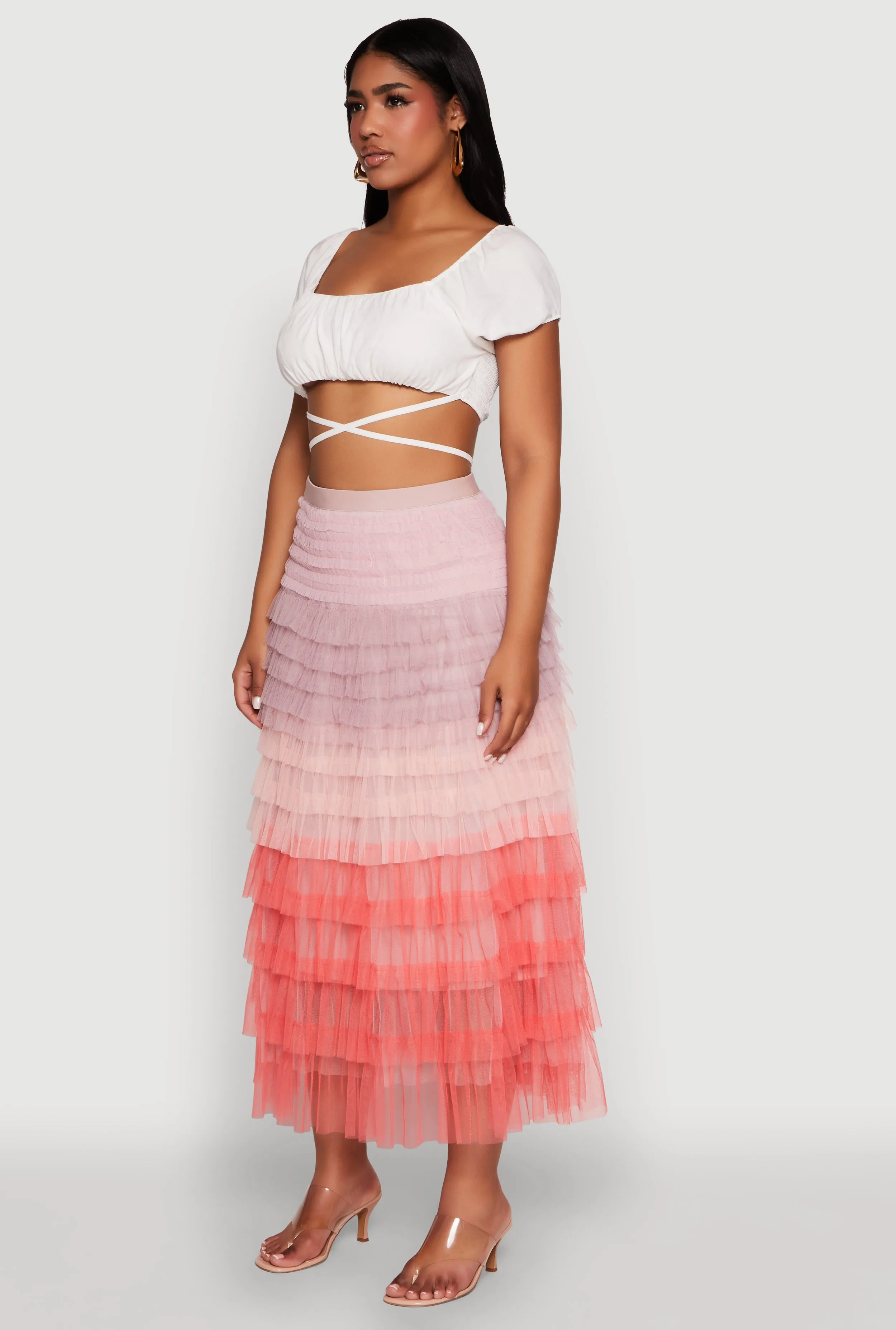 Ruched Tie Back Bubble Sleeve Crop Top sold by Rainbow product image thumbnail 5