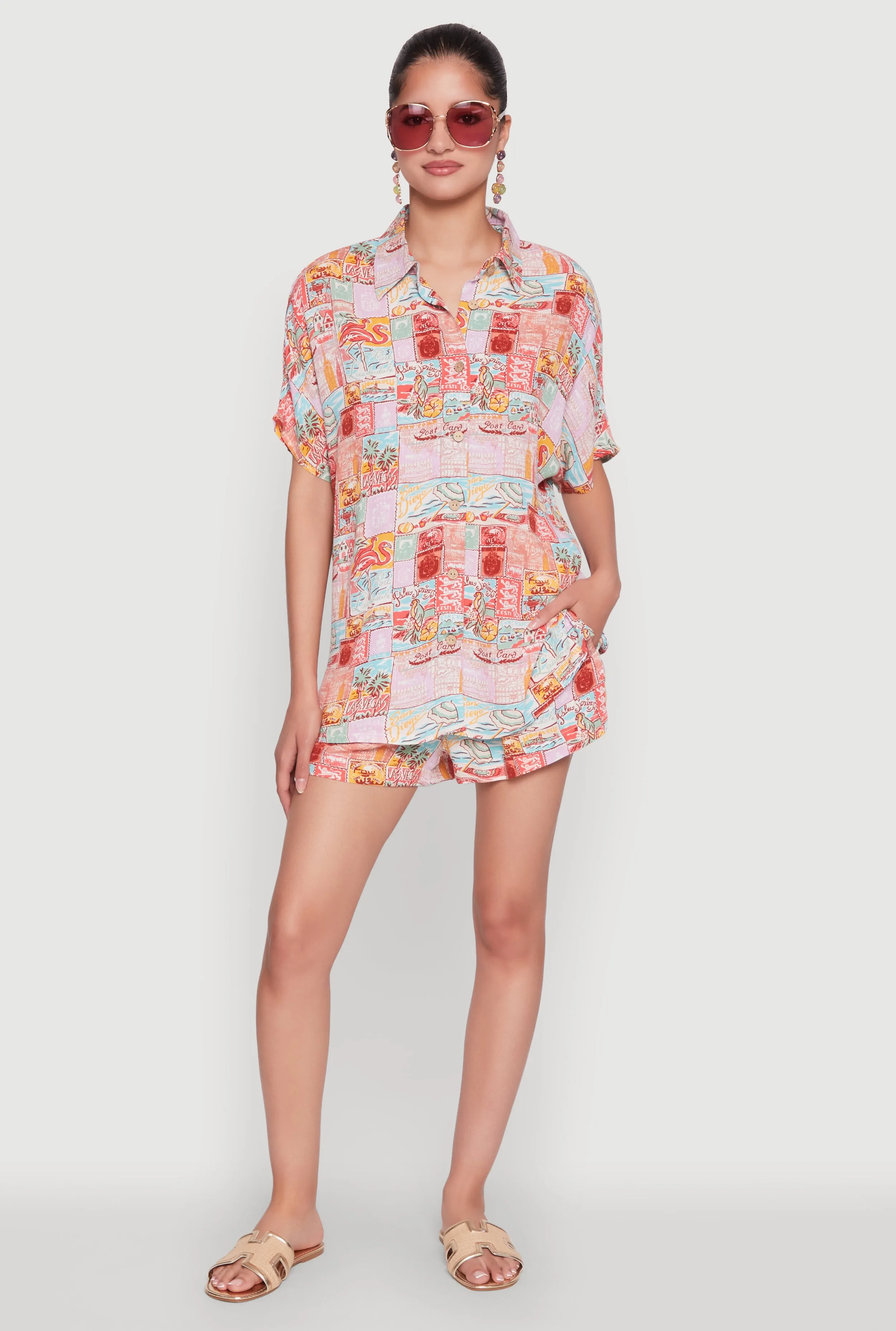 Post Card Destination Print Shorts sold by Rainbow