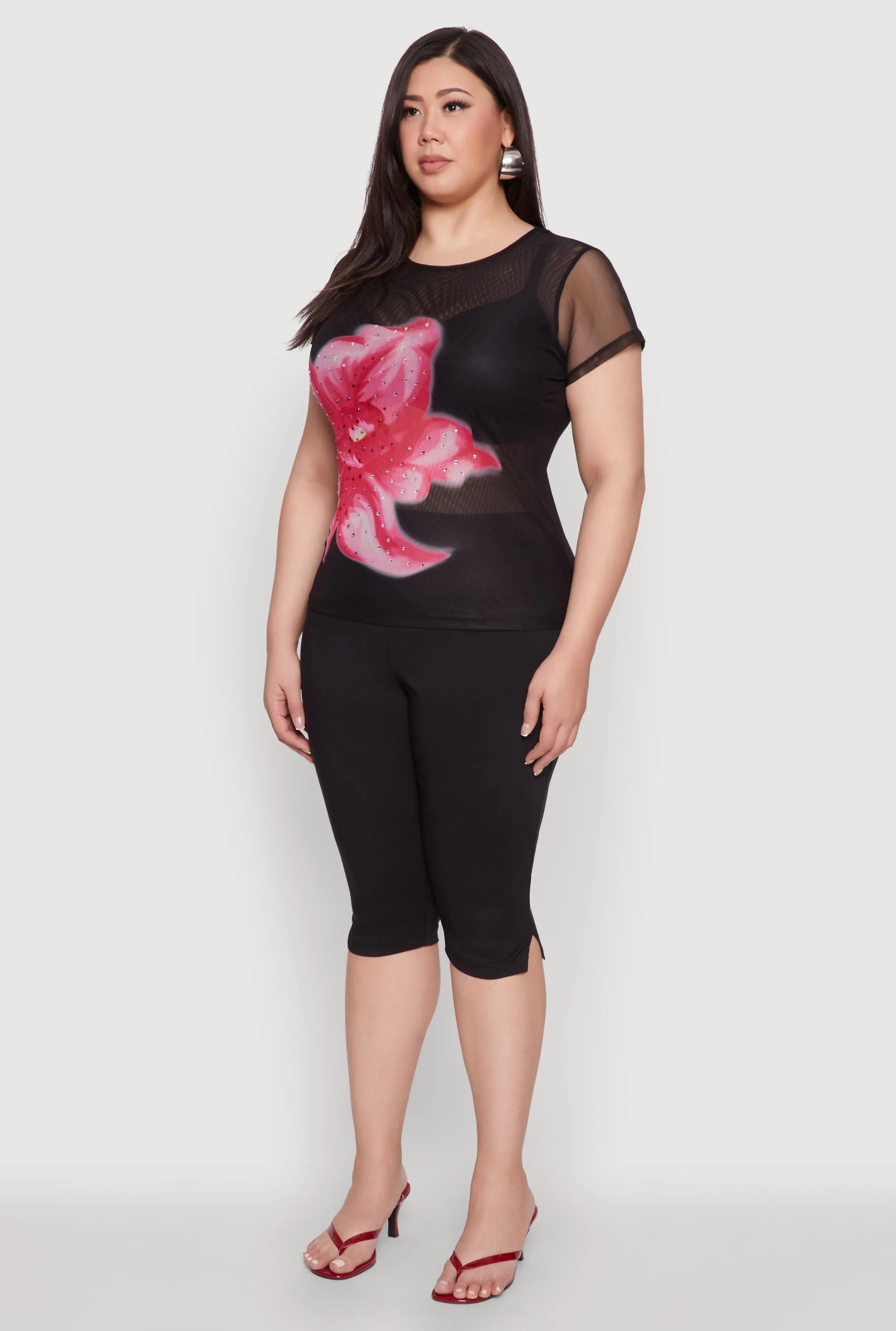 Plus Size Rhinestone Floral Print Mesh Top sold by Rainbow product image thumbnail 5