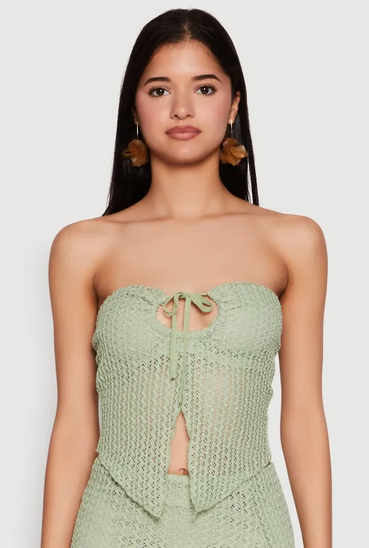 Textured Knit Tie Front Keyhole Crop Top sold by Rainbow