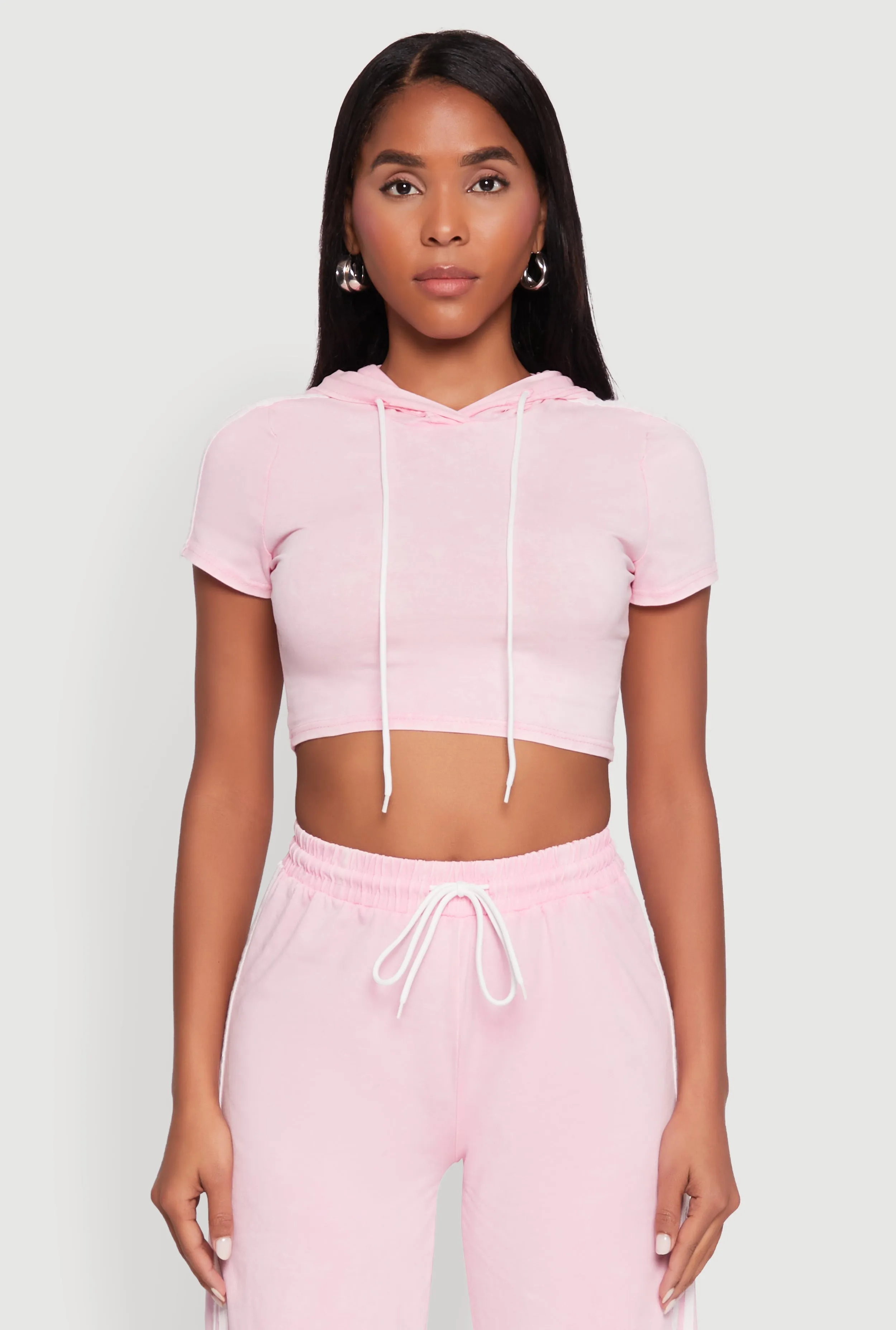 Daisy Mineral Wash Varsity Stripe Hooded Crop Top sold by Rainbow