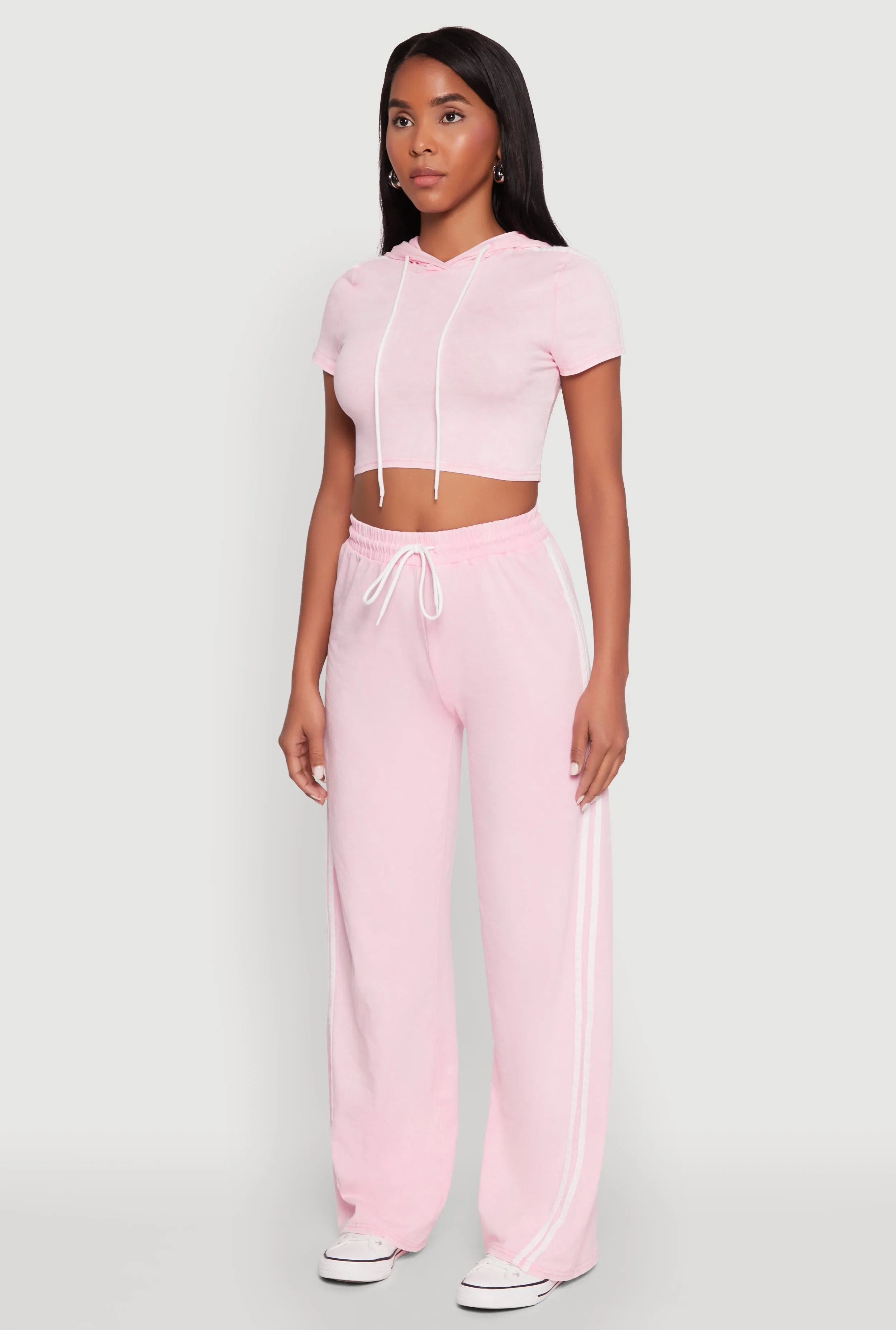 Daisy Mineral Wash Varsity Stripe Hooded Crop Top sold by Rainbow product image thumbnail 5