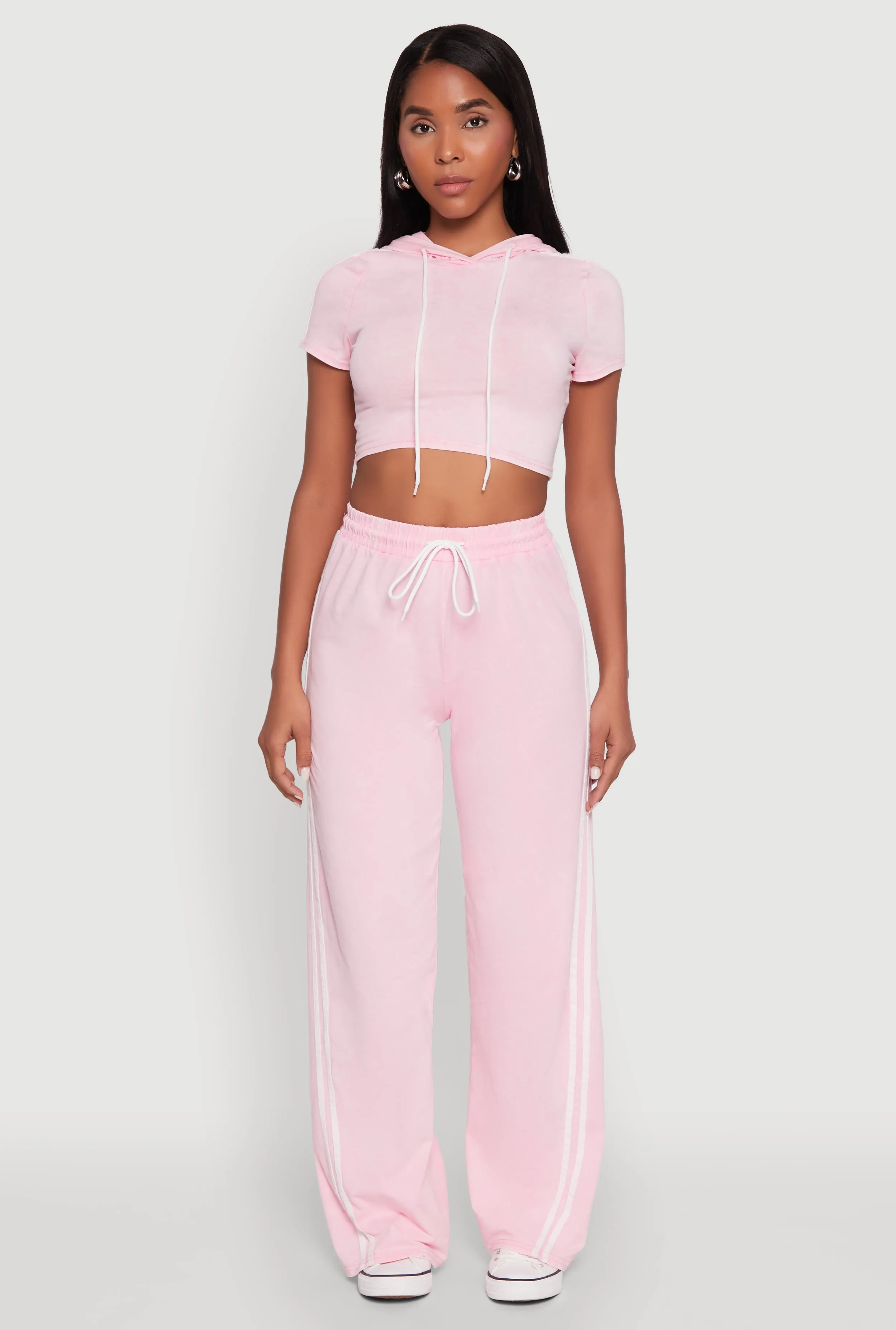 Daisy Mineral Wash Varsity Stripe Hooded Crop Top sold by Rainbow product image thumbnail 3