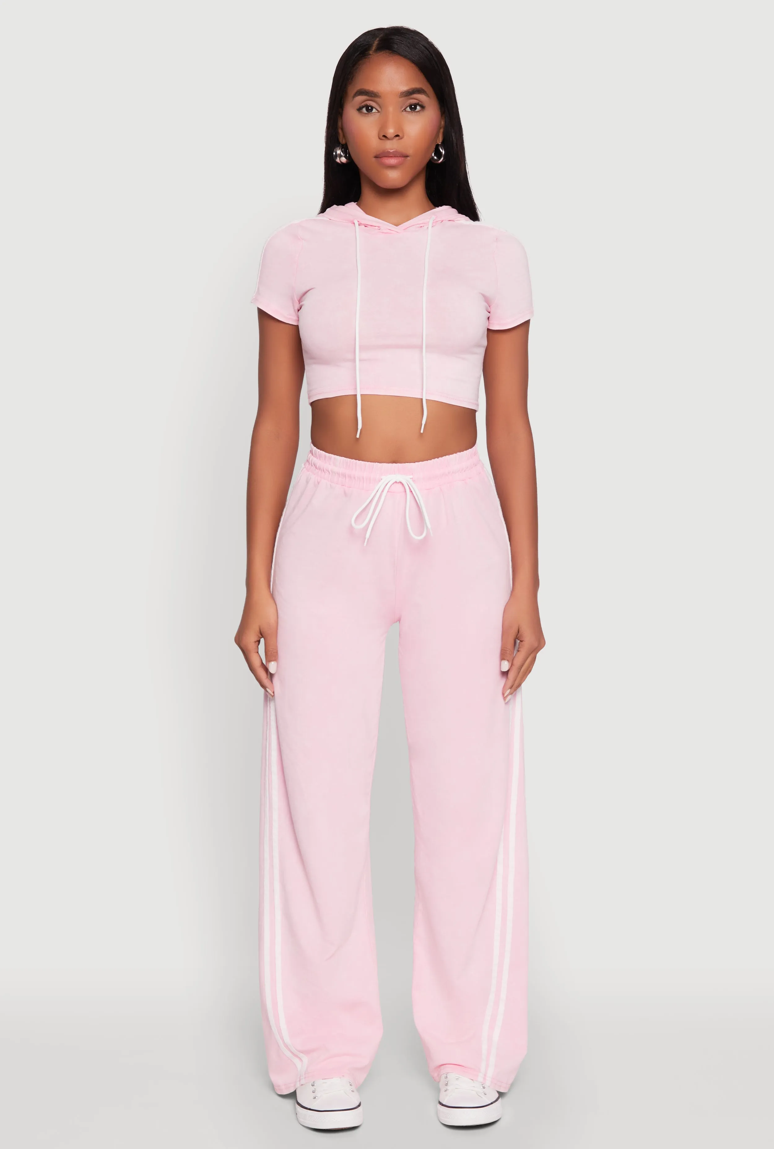 Daisy Mineral Wash Varsity Stripe Hooded Crop Top sold by Rainbow product image thumbnail 2