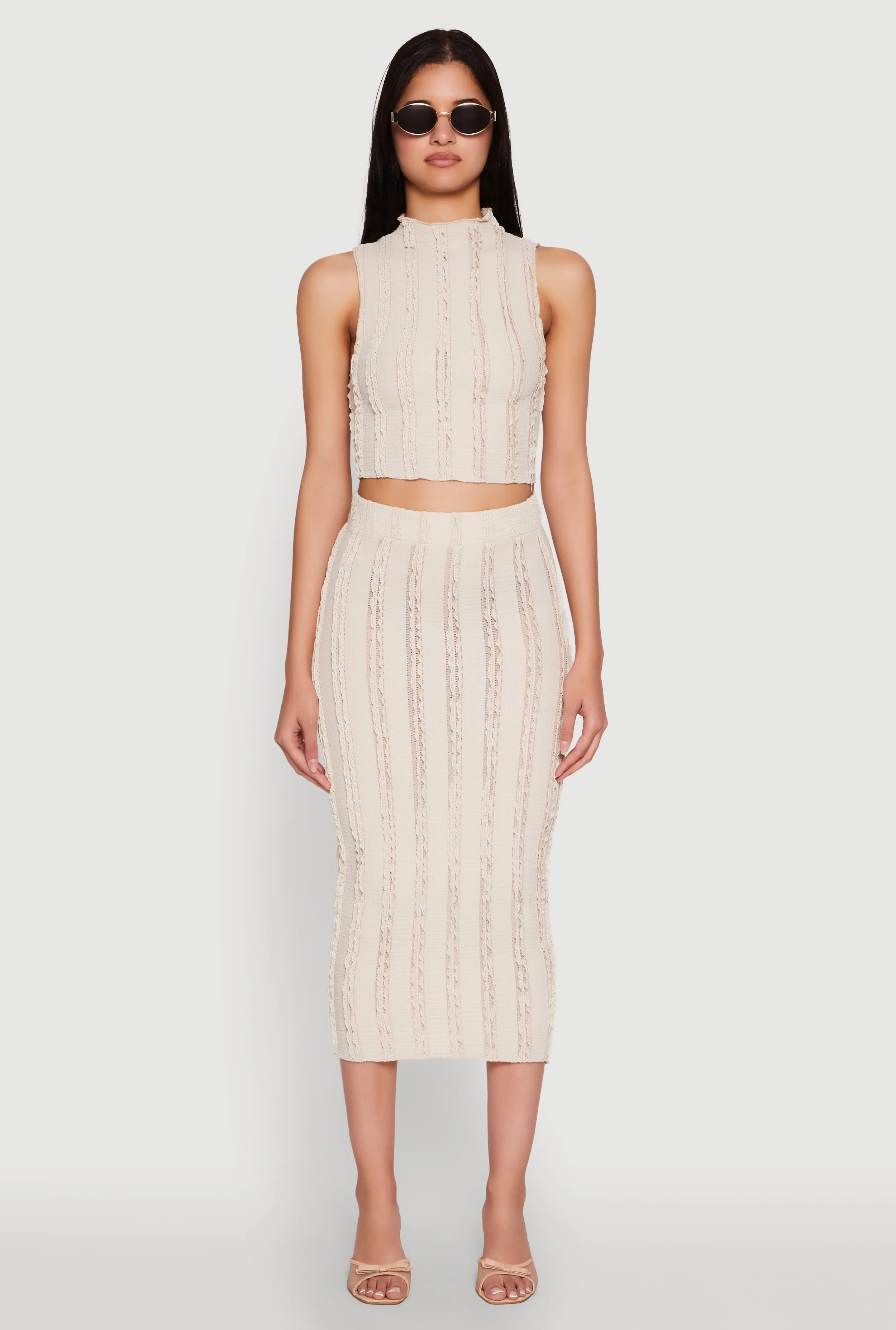 Textured Knit High Waisted Midi Skirt sold by Rainbow