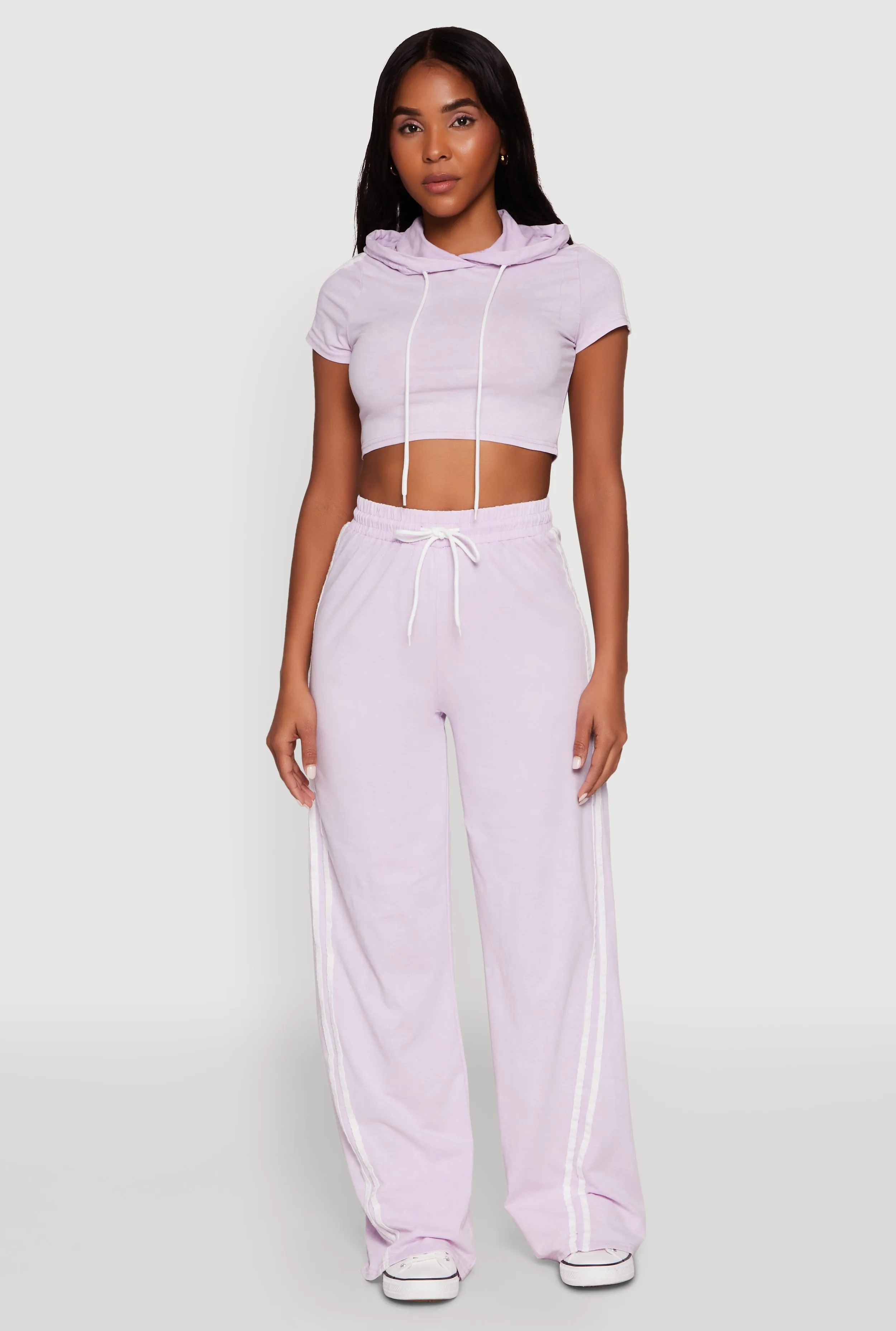 Daisy Mineral Wash Varsity Stripe Hooded Crop Top sold by Rainbow product image thumbnail 2