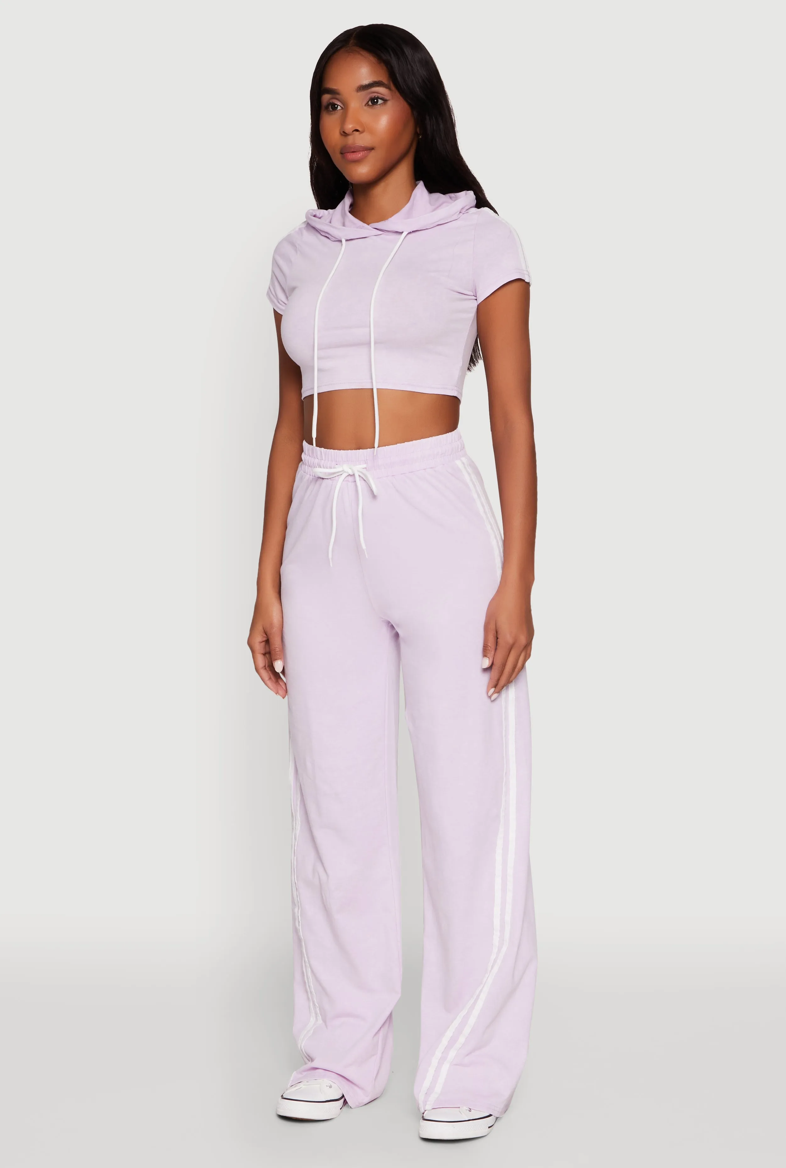 Daisy Mineral Wash Varsity Stripe Hooded Crop Top sold by Rainbow product image thumbnail 5