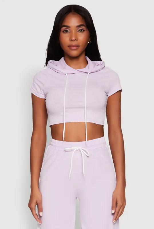 Daisy Mineral Wash Varsity Stripe Hooded Crop Top sold by Rainbow