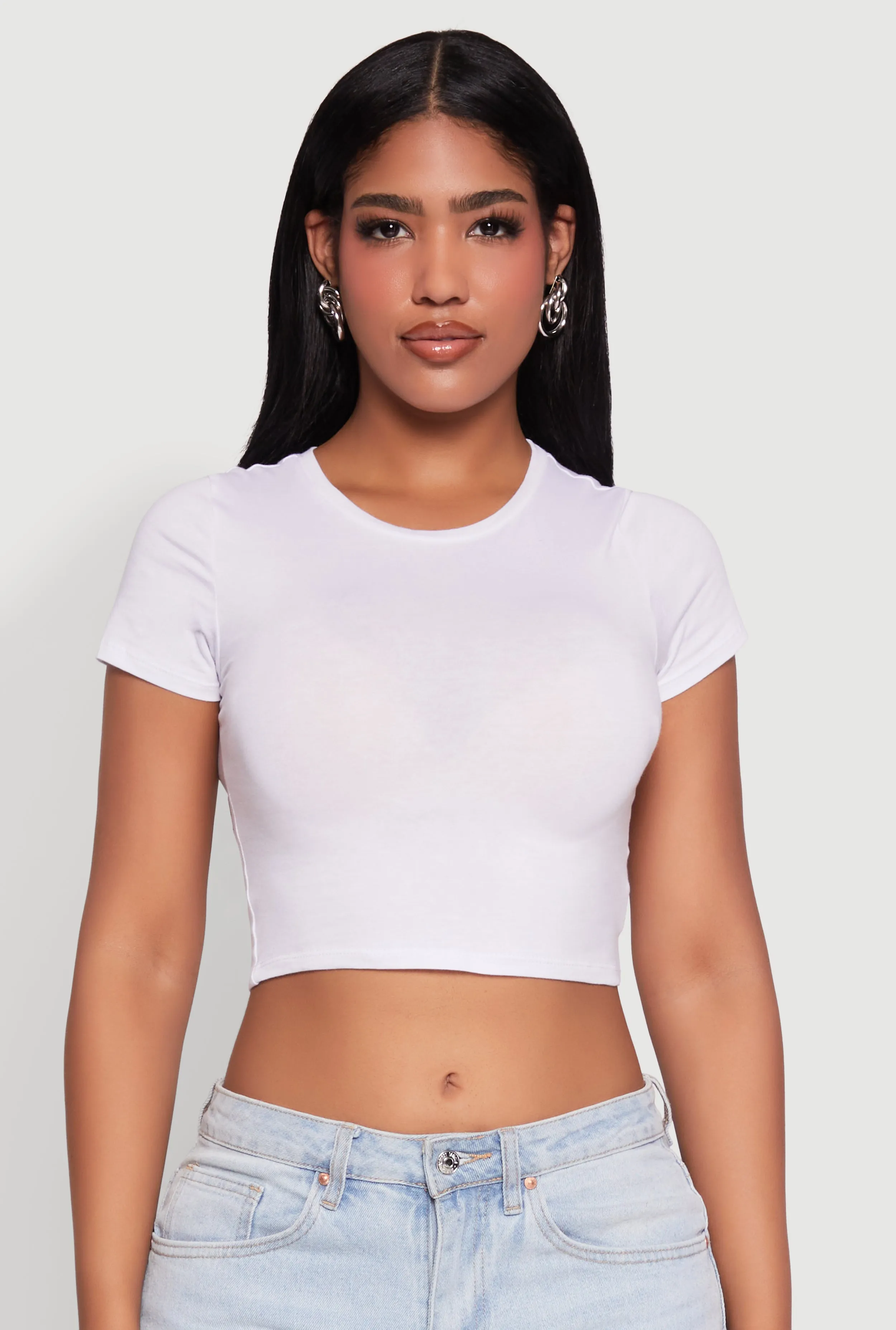 Cropped Short Sleeve Crew Neck Tee sold by Rainbow product image thumbnail 2