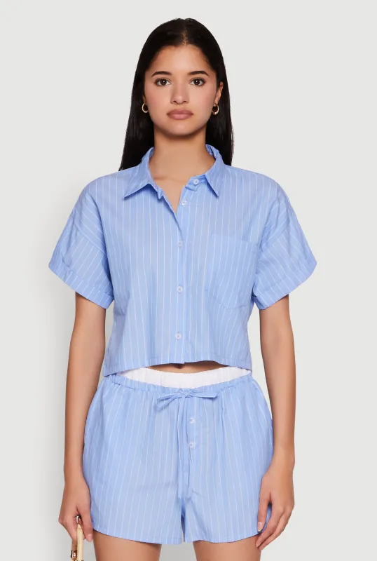 Iris Pinstripe Cropped Shirt sold by Rainbow